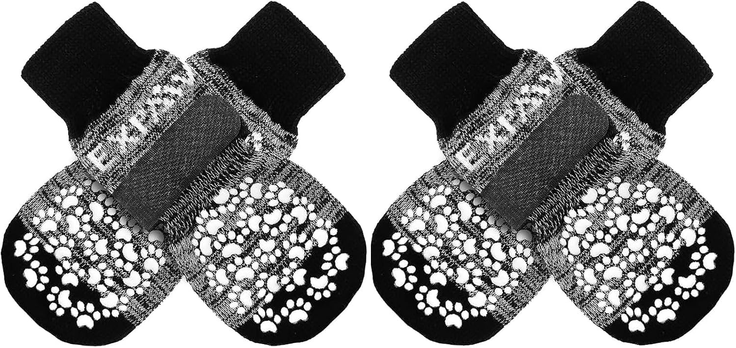 Detalle de EXPAWLORER Anti-slip Dog Socks with Grips (Gel) — Double-sided paw protectors for hardwood floors, Black, XL