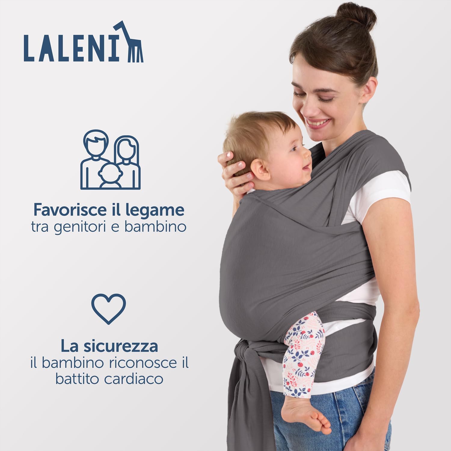 Detalle 2 de Laleni Fascia Porta Bambino per Bebè in 100% cotone organico, grigio (510 cm, taglia unica)