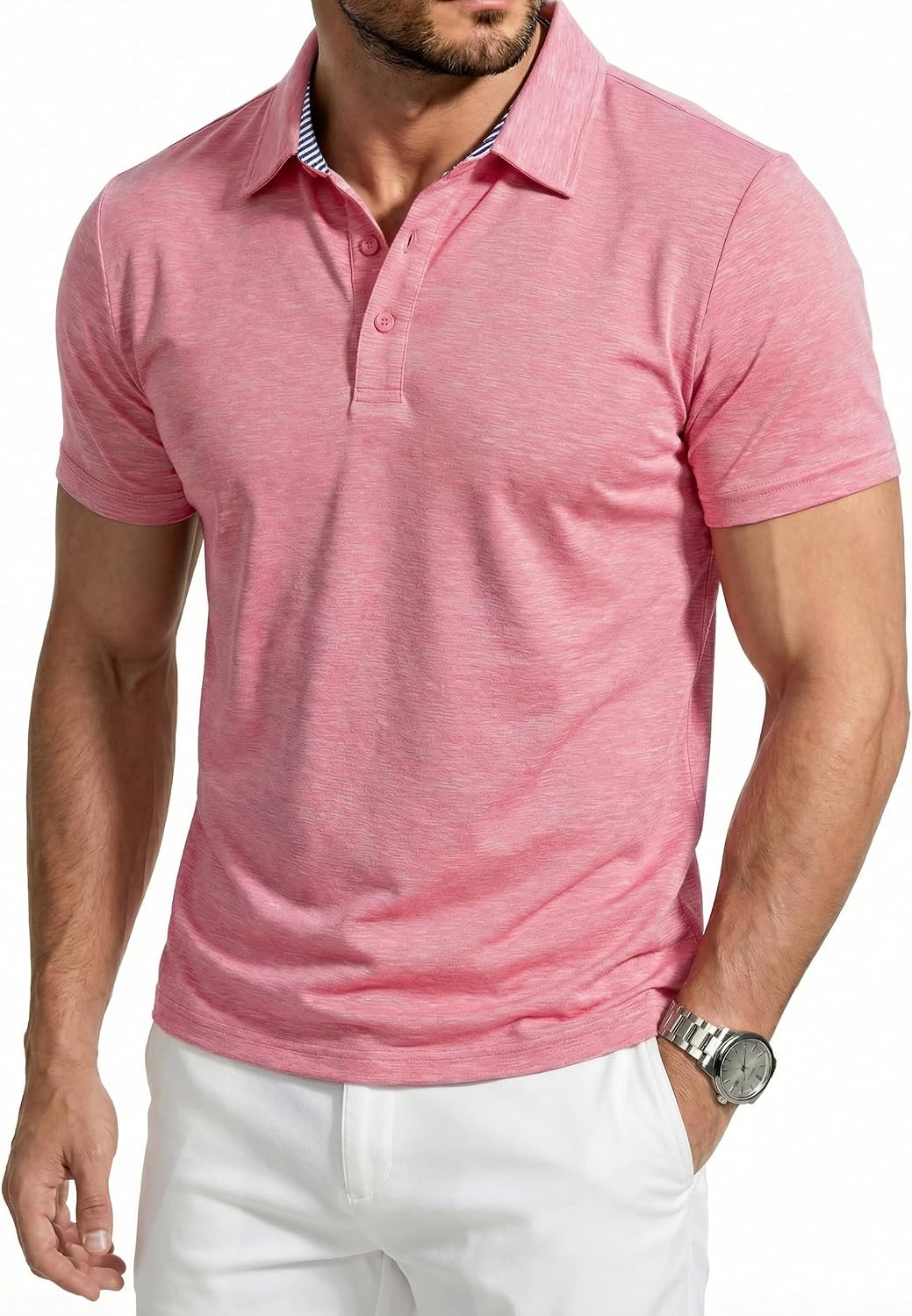 Detalle de EKLENTSON Men's Polo Shirts: Short Sleeve Quick-Dry Golf Top in a Classic 3-Button Polo