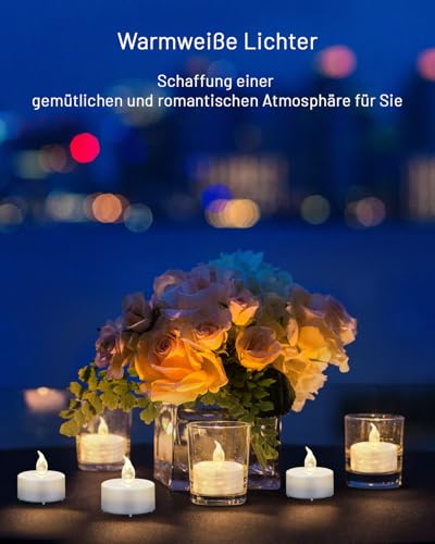 Detalle 2 de Tappovaly 24 Stück LED-Teelichter: flammenlos, batteriebetrieben, Warmweiß – ideal für Festlichkeiten