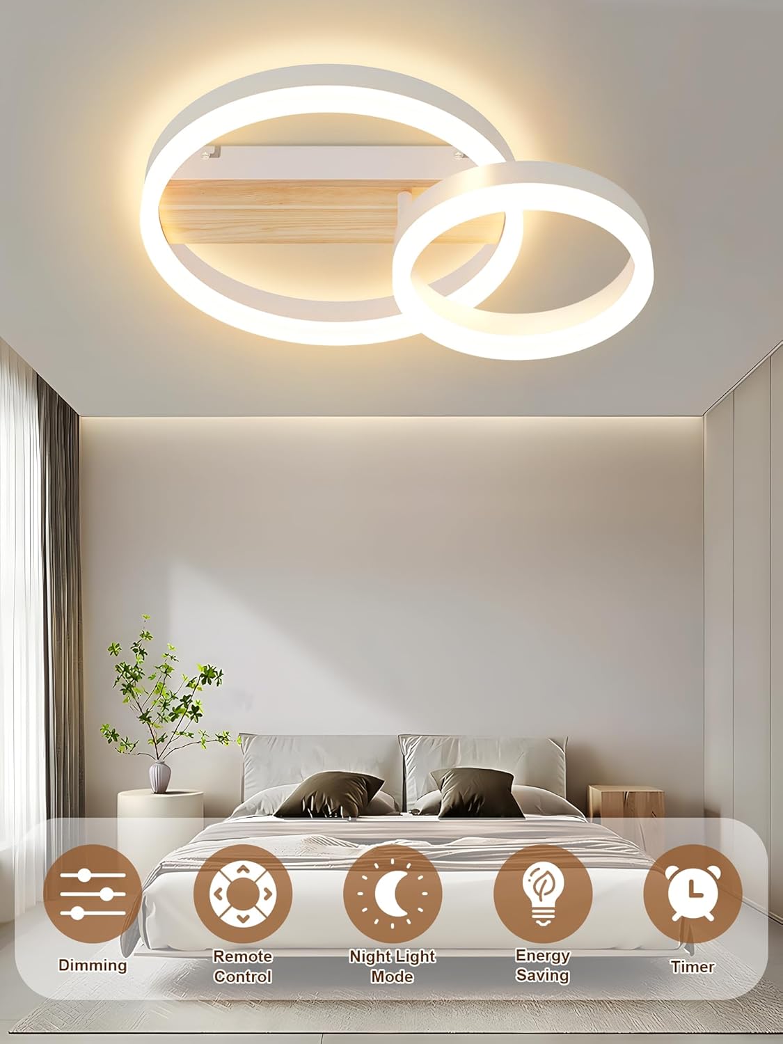 Thumbnail 4 de FANLG LED Deckenleuchte Dimmbar 40 cm – Zweiring-Design mit Nachtlicht für Schlafzimmer, Wohnzimmer, Büro