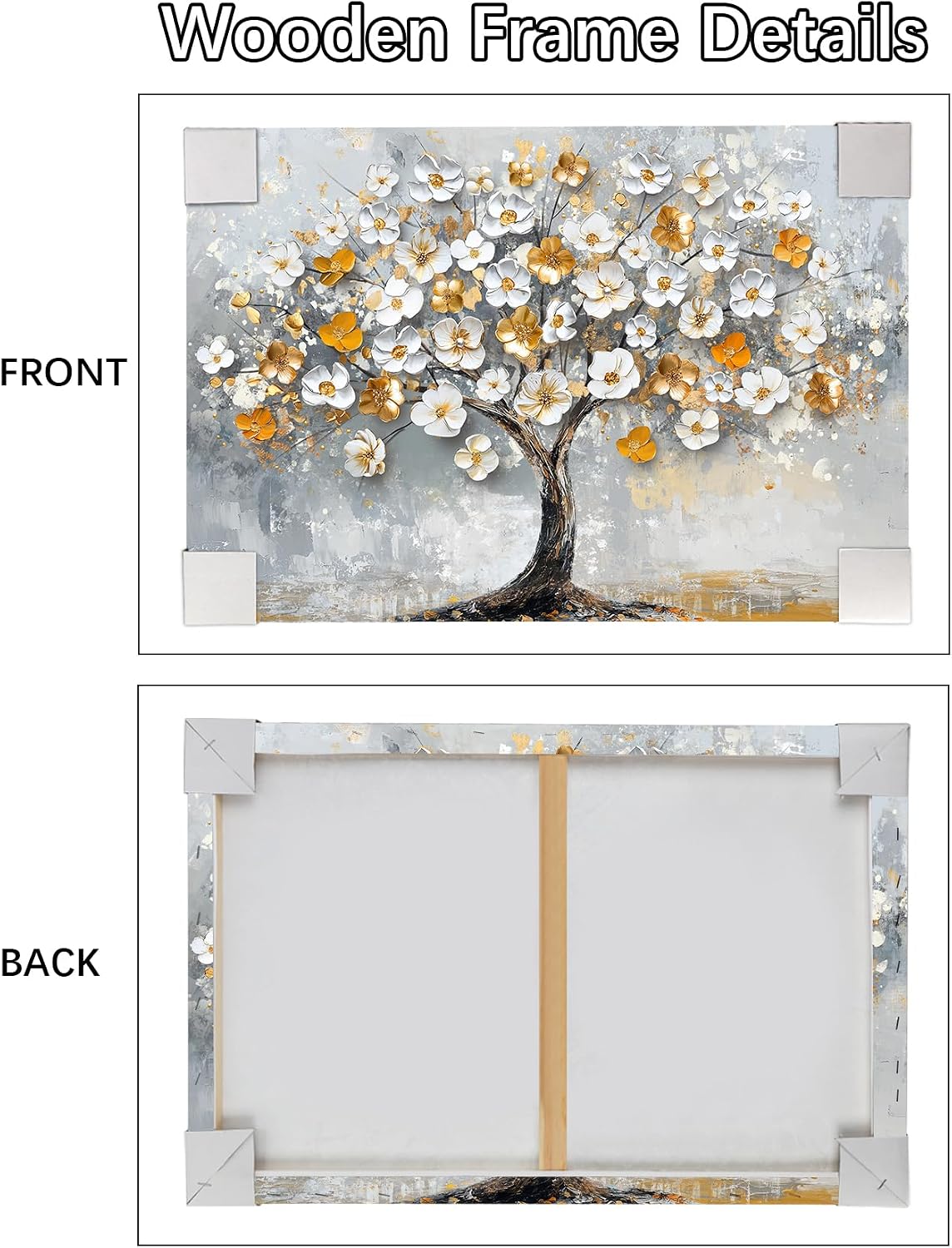 Detalle de Weiß Gold Blühende Bäume – Große Leinwand mit Rahmen 120x80 cm