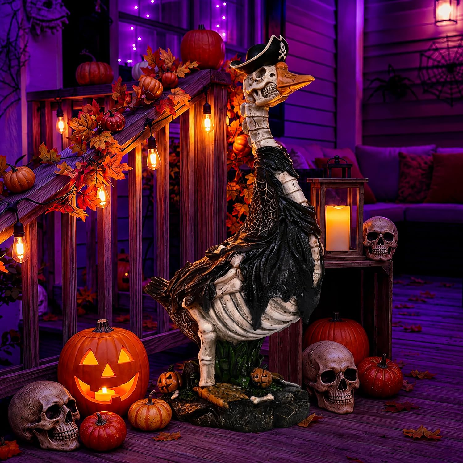 Thumbnail 1 de GIGALUMI 20-Inch Halloween Skeleton Porch Goose Resin Statue