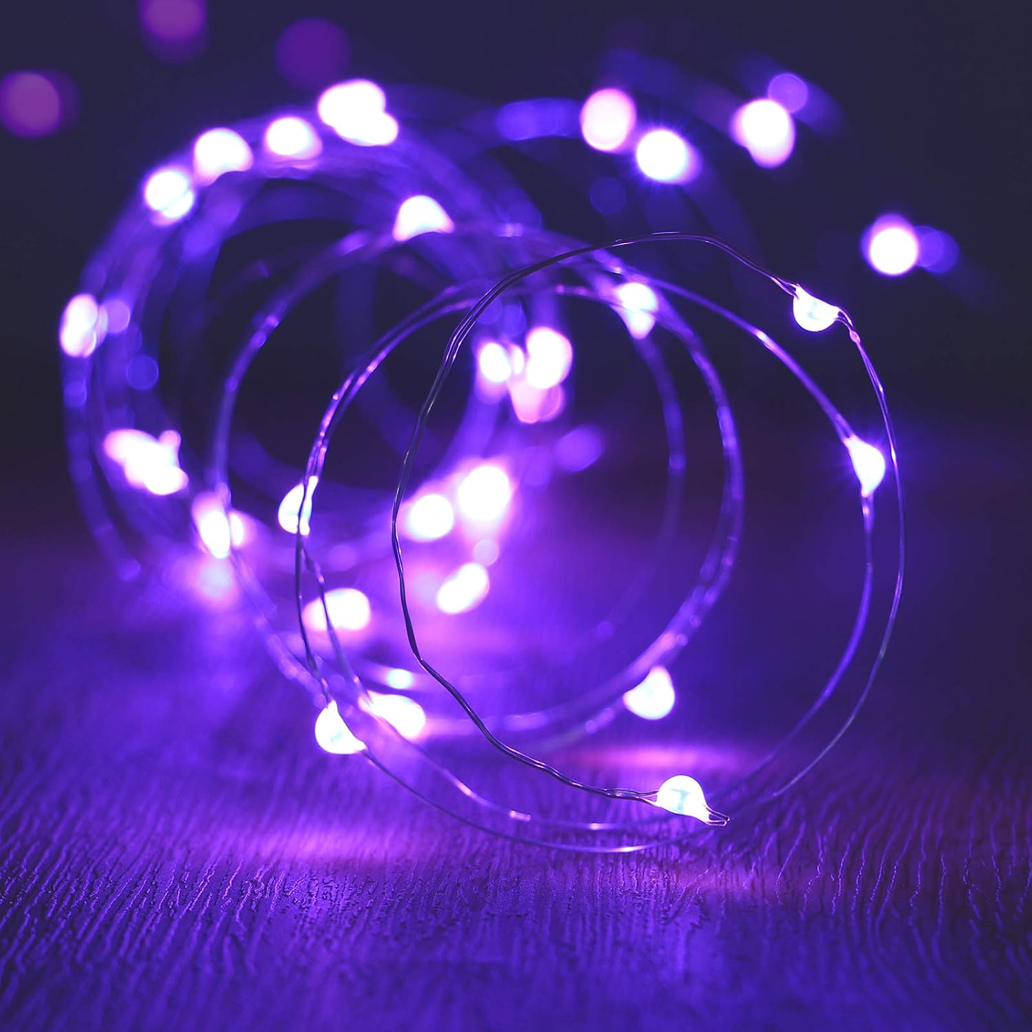 Detalle de Tasodin Purple LED Fairy Lights, 16.4 ft Waterproof Copper Wire, 50 LEDs