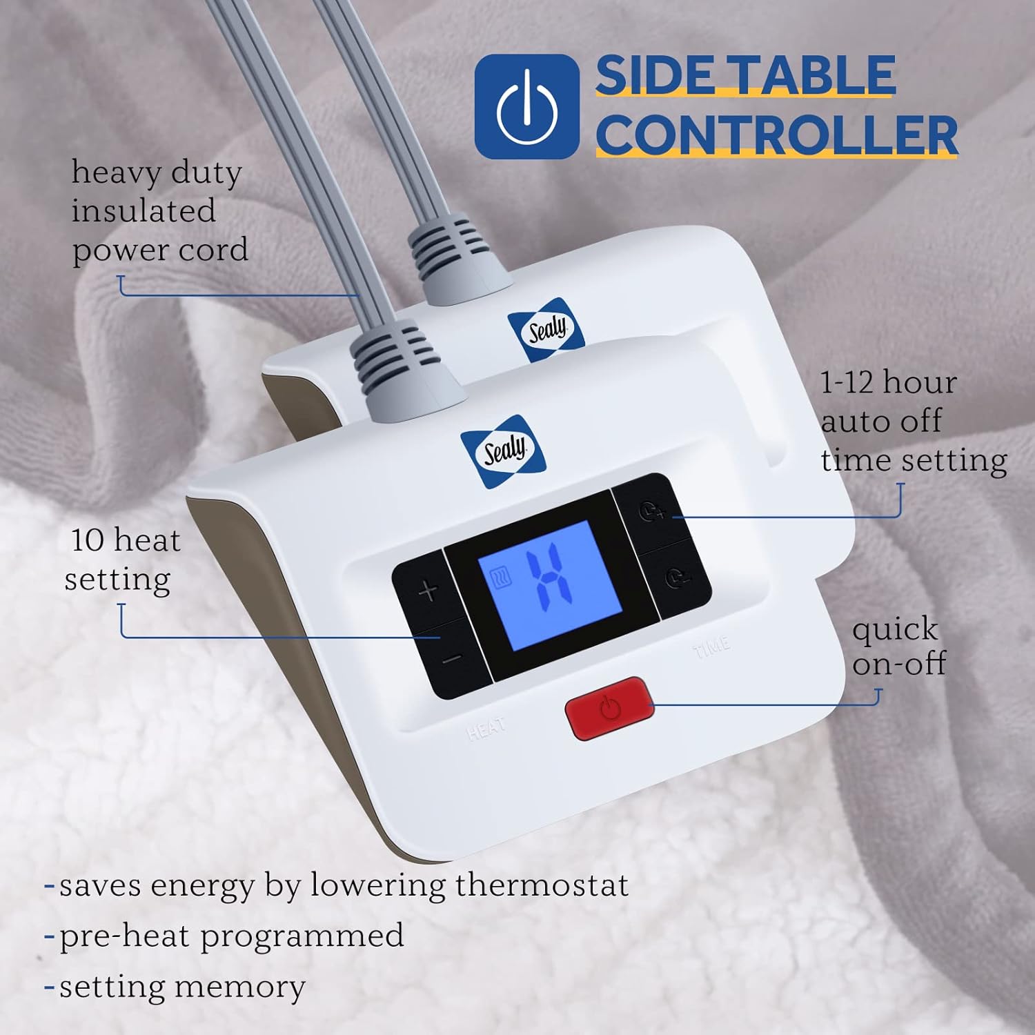 Detalle 2 de Sealy KTHB-QATVS-K King Electric Heated Blanket, 100" x 90", Dual Controls