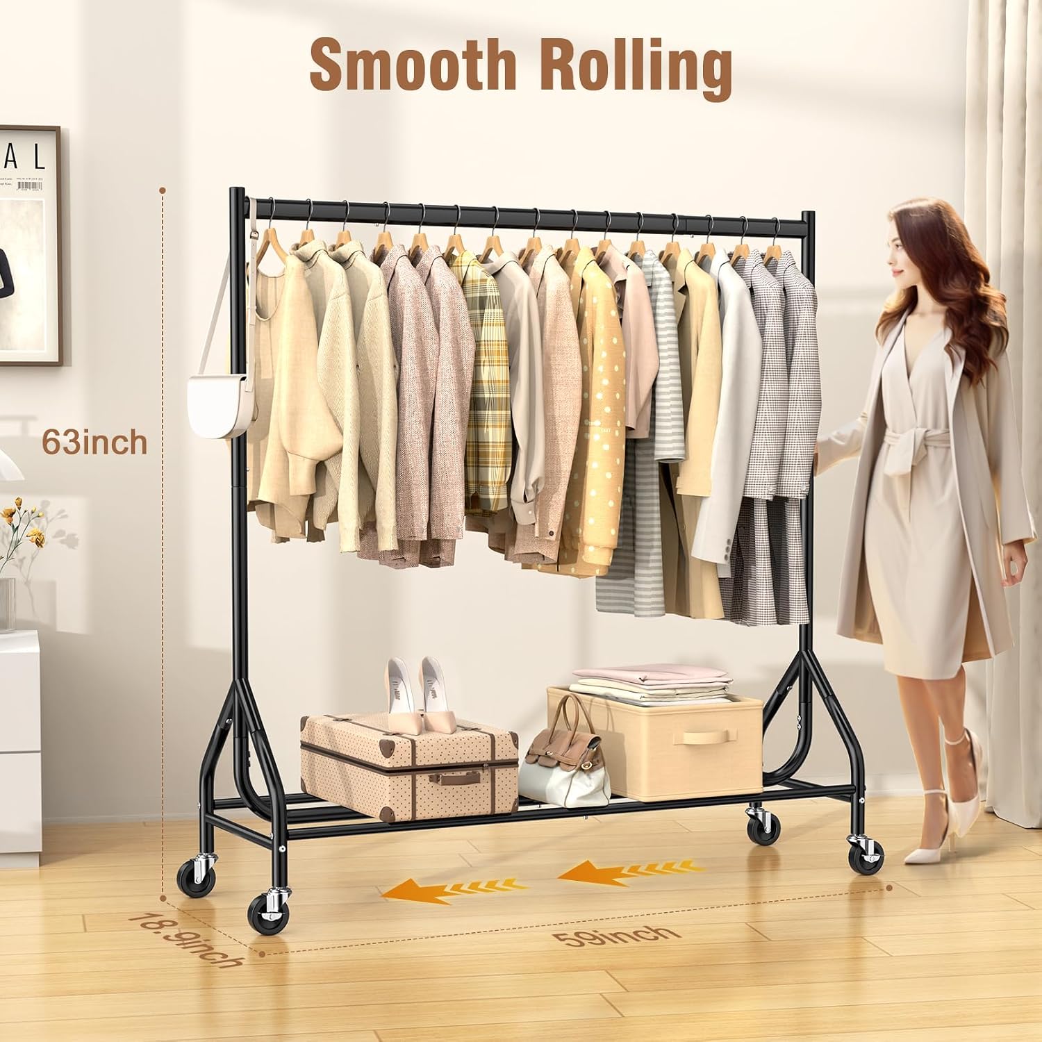 Thumbnail 3 de EAGMAK Heavy Duty Clothes Rail (Load 180 KG) 150 cm with Lockable Wheels – Black