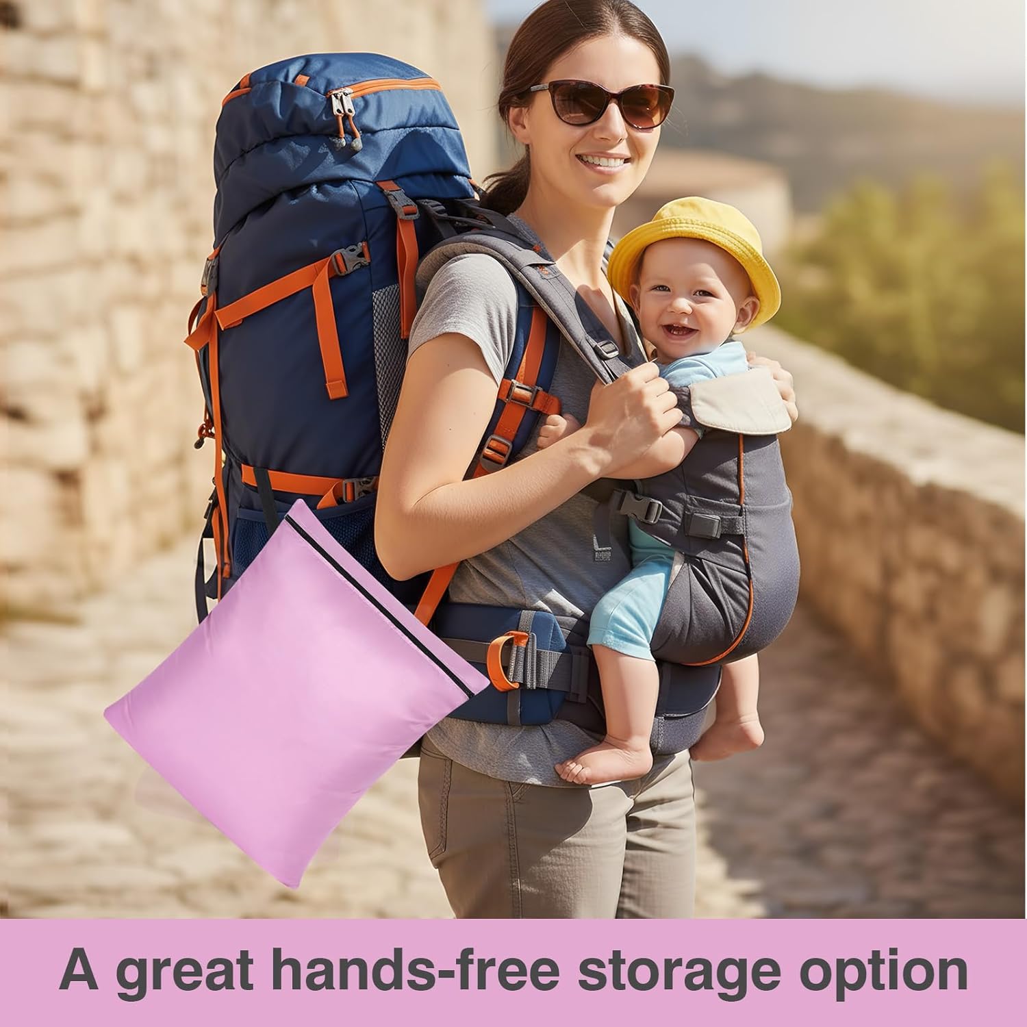 Detalle 2 de OTraki Wet Bags (2-pack) Waterproof Wet Dry Bag 40x50cm for Swimwear, Gym & Nappies (Pink & Green)