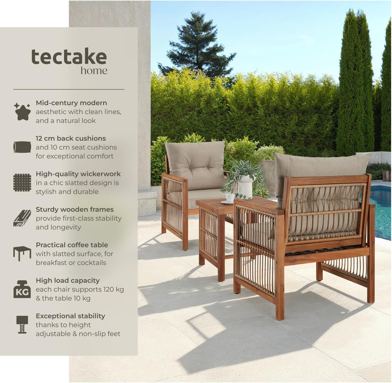 Thumbnail 1 de tectake Eivissa 406109 loungeset med repdesign, akaciaträ och dynor
