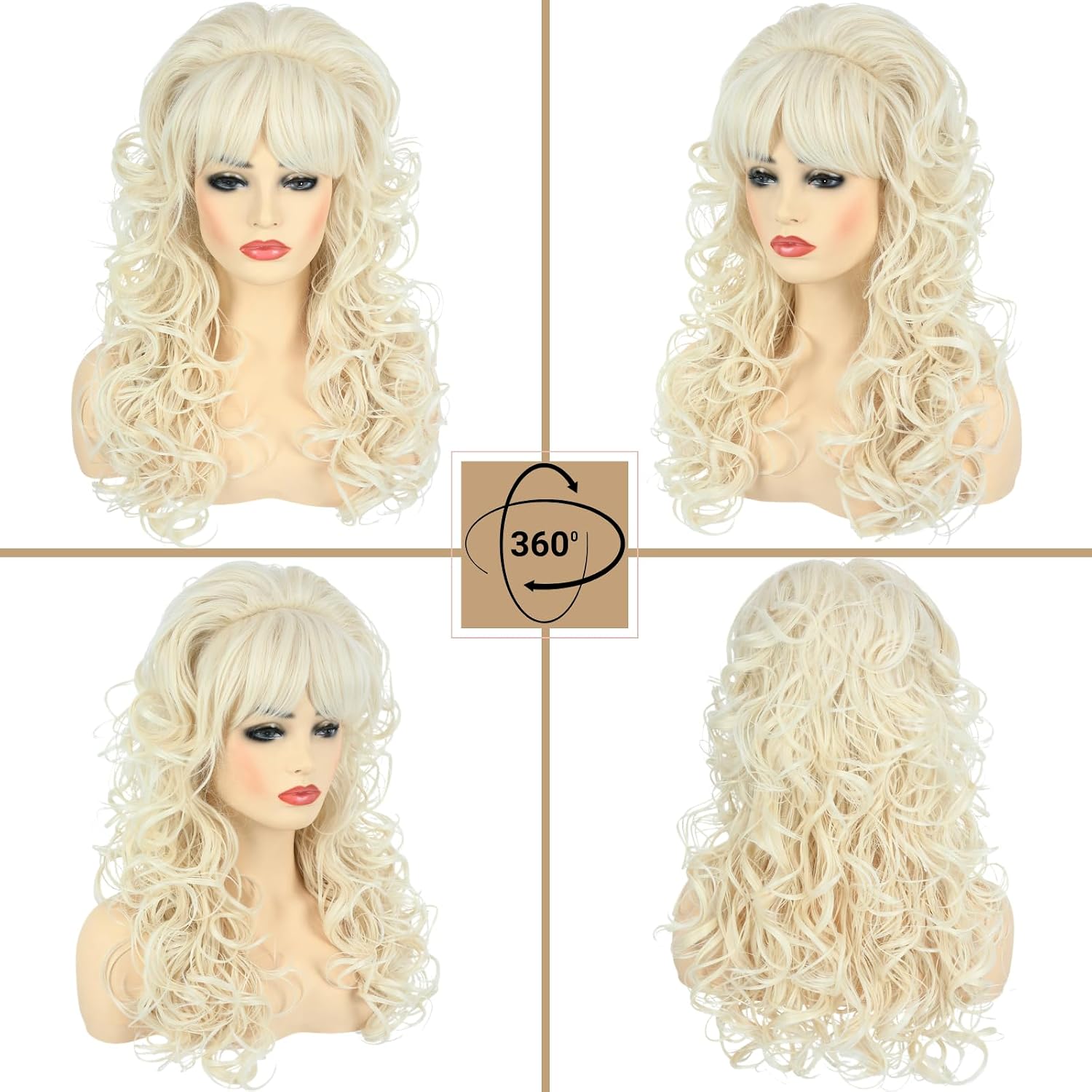 Detalle de PUREHAIR Long Blonde Curly Costume Wig with Bangs, 24-Inch Wavy Hair