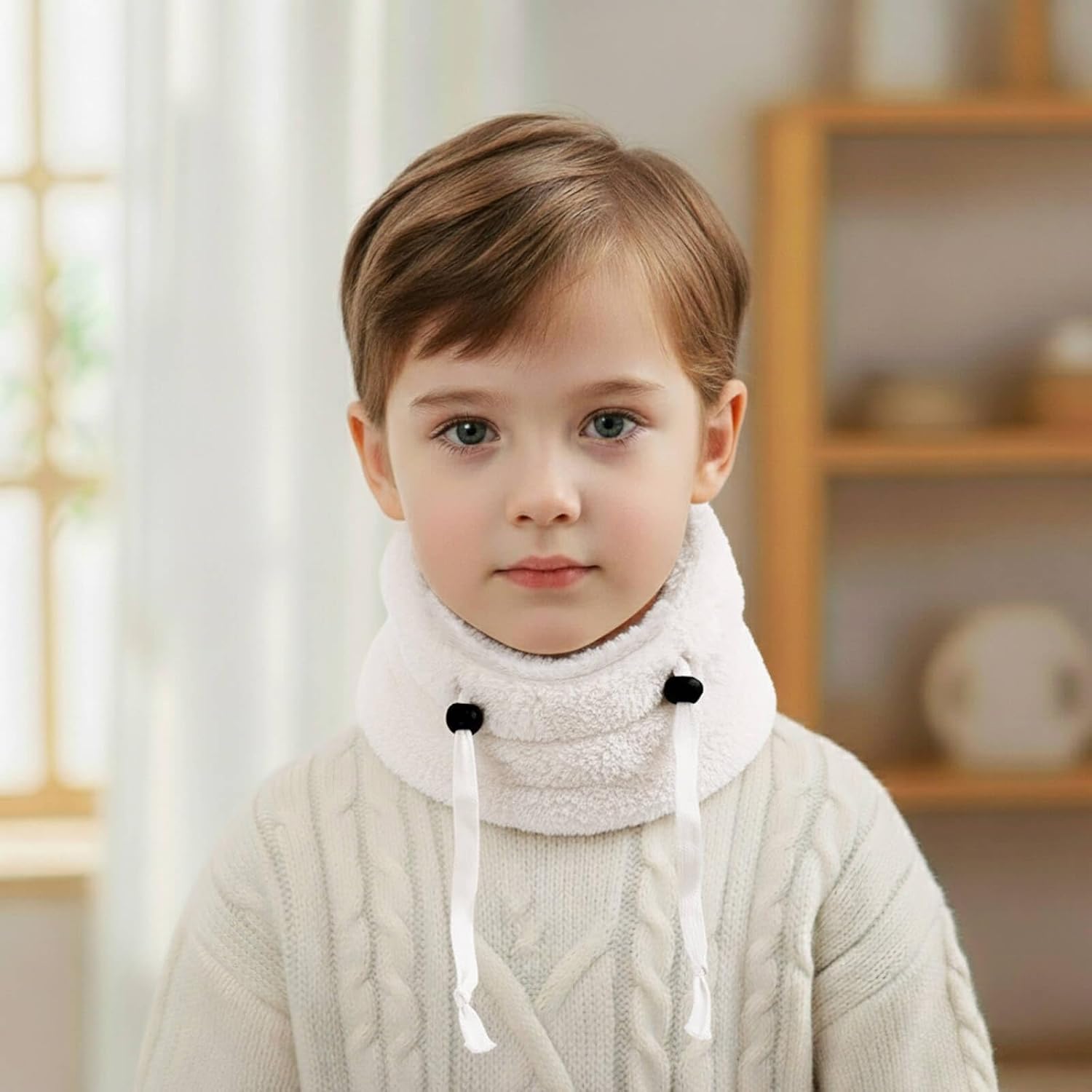 Detalle de DRESHOW Kids' Thermal Fleece Balaclava with Fluffy Ears: Windproof Winter Hood for Ages 3–10