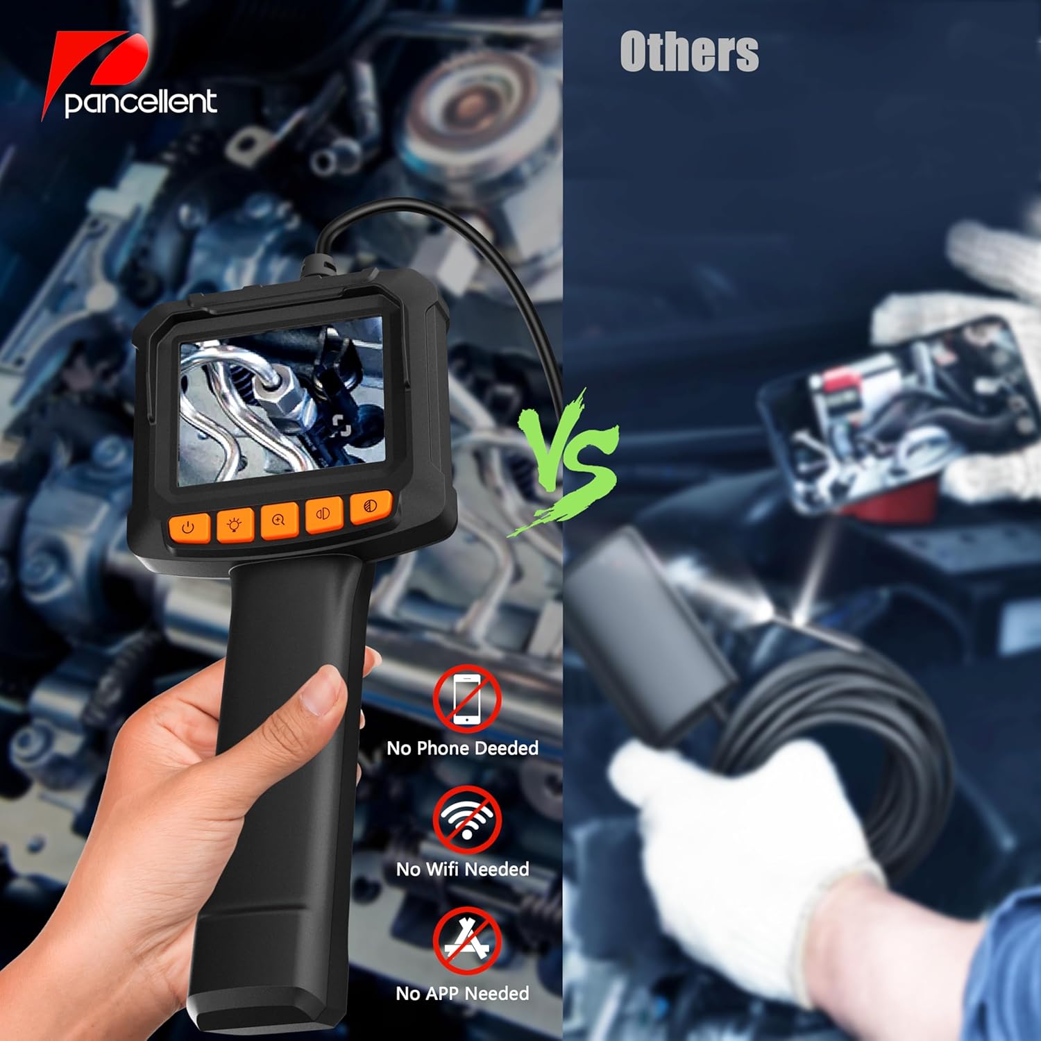 Thumbnail 1 de Pancellent 1920P Endoscope Camera with Light – 5m Semi-Rigid Sewer Borescope with 2.4" IPS Display