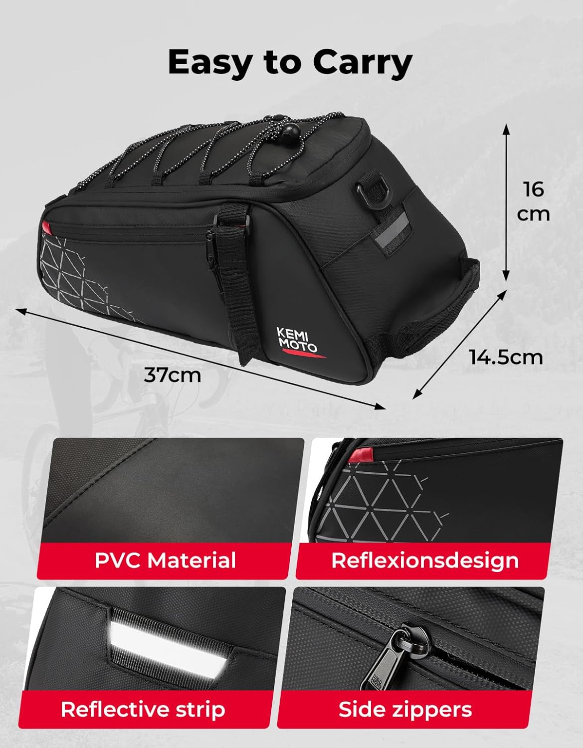 Detalle de KEMIMOTO Borse per Bici 2 in 1 da 8L: impermeabile, versatile e facile da montare