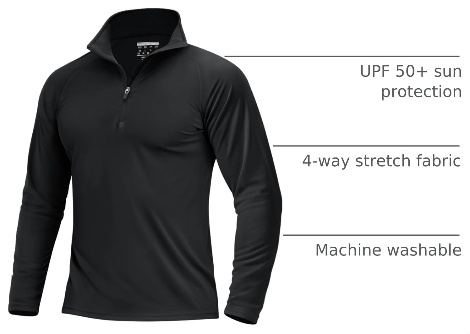 Detalle 2 de Boladeci Men’s UPF 50+ Quarter Zip Long Sleeve Sun Shirt (1/4 Zip, Lightweight Quick-Dry)