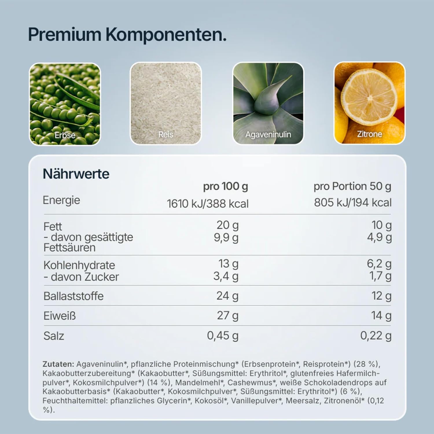 Detalle de getvuel High Protein Riegel Lemon Cake – 12x50g, 14 g pflanzliches Protein, vegan, glutenfrei