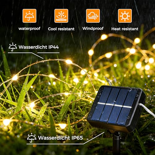 Detalle 2 de HeiPard Solar Lichterkette Außen 2x10 m, 100 LED – wetterfest, flexibel & energiesparend