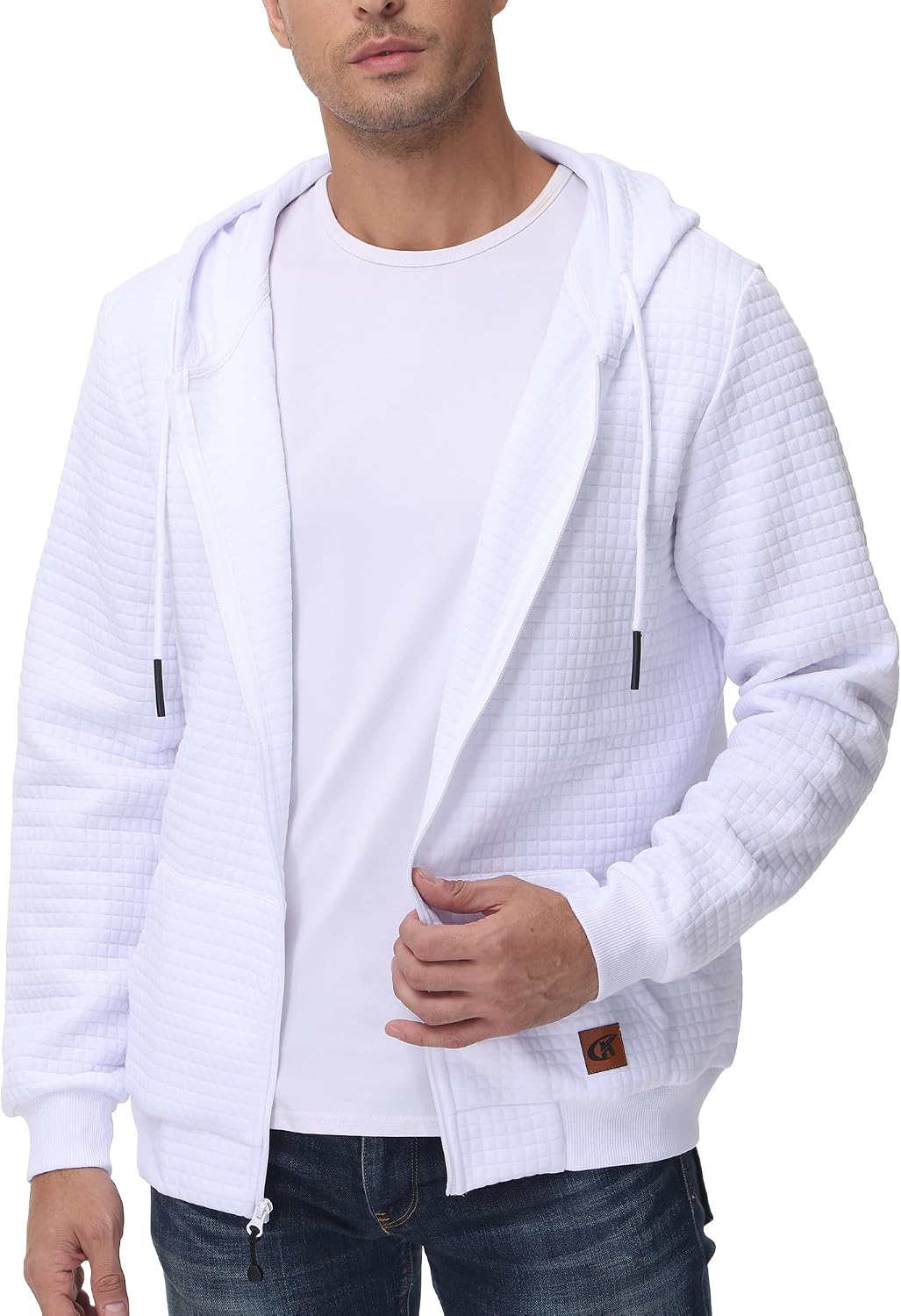 Detalle de Tyhengta Herren Kapuzenpullover mit Reißverschluss und Taschen – Sportliche Sweatjacke