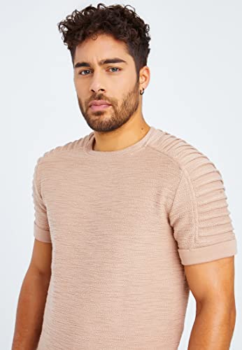 Detalle de Leif Nelson Camiseta para Hombre LN-6325 con Cuello Redondo - Beige, Talla XL