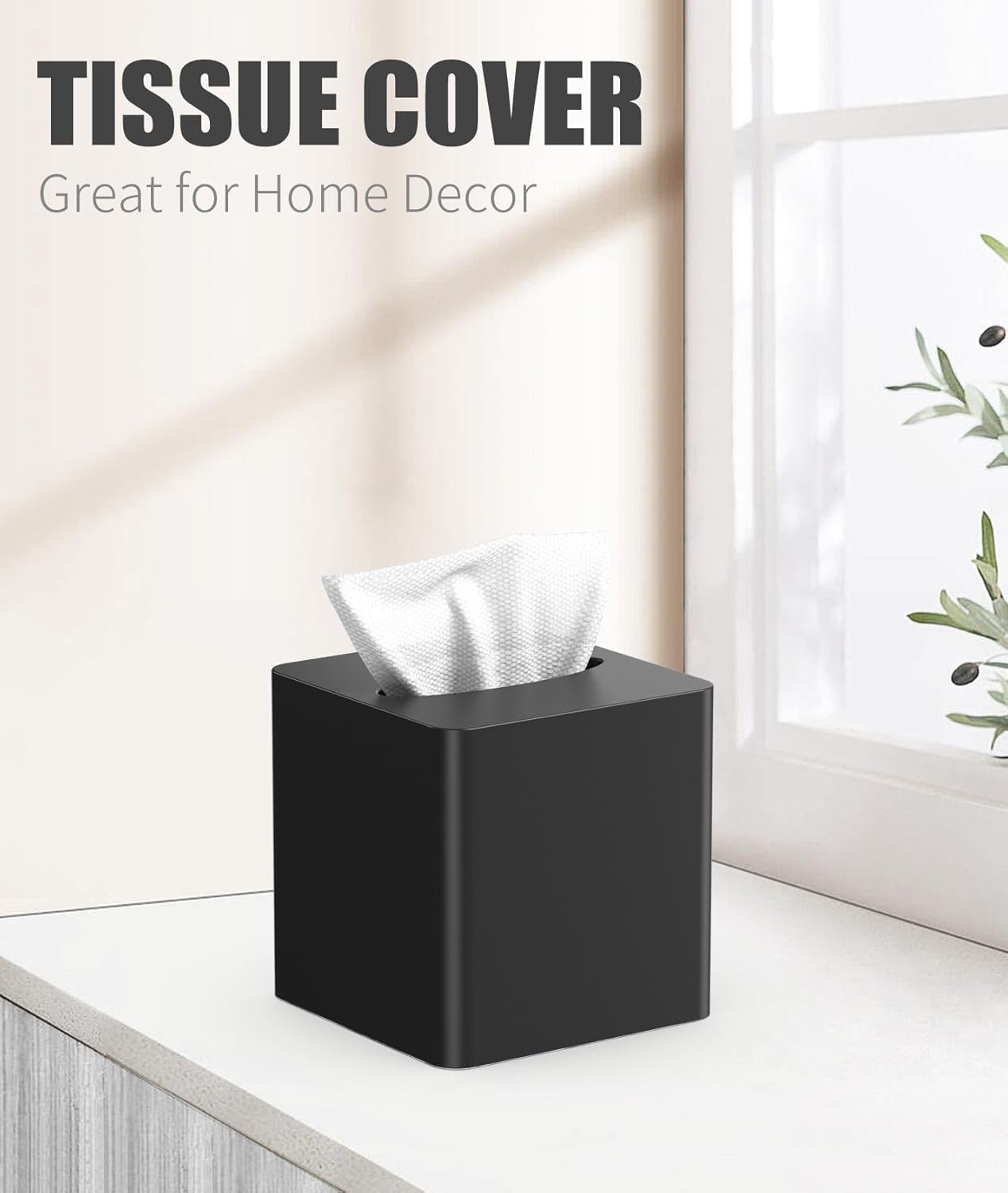 Detalle de Livelab Tissue Box Cover Square – Oak Wood, Black