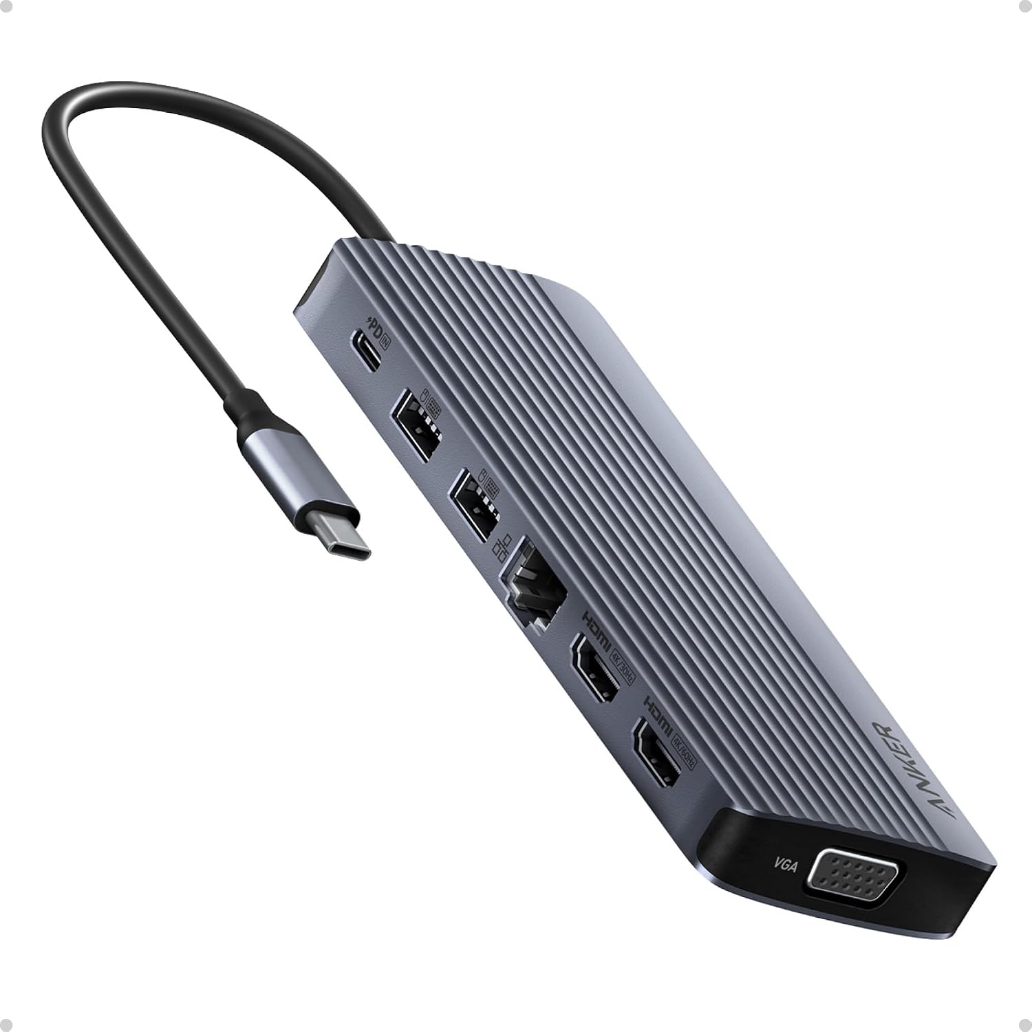 Detalle de Anker USB-C Hub 14-in-1 Triple Display med HDMI, VGA och 80 W laddning