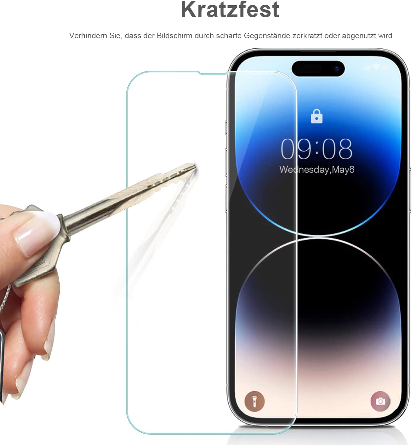 Detalle 1 de Ecenone Displayschutzfolie für iPhone 14 Pro (6,1 Zoll) – 3er-Set, 9H Härte, kratzfest, blasenfrei