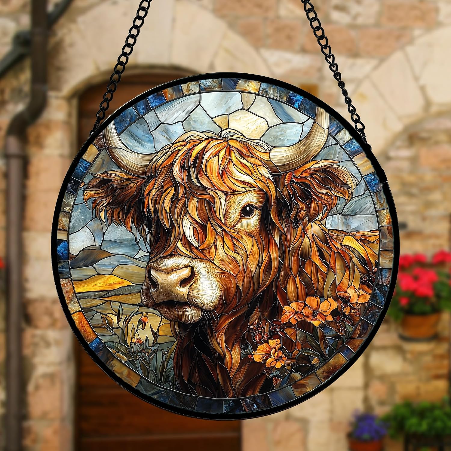 Detalle 2 de DASTOLL Scottish Highland Cow Stained Glass Suncatcher, 9.8-Inch Hanging