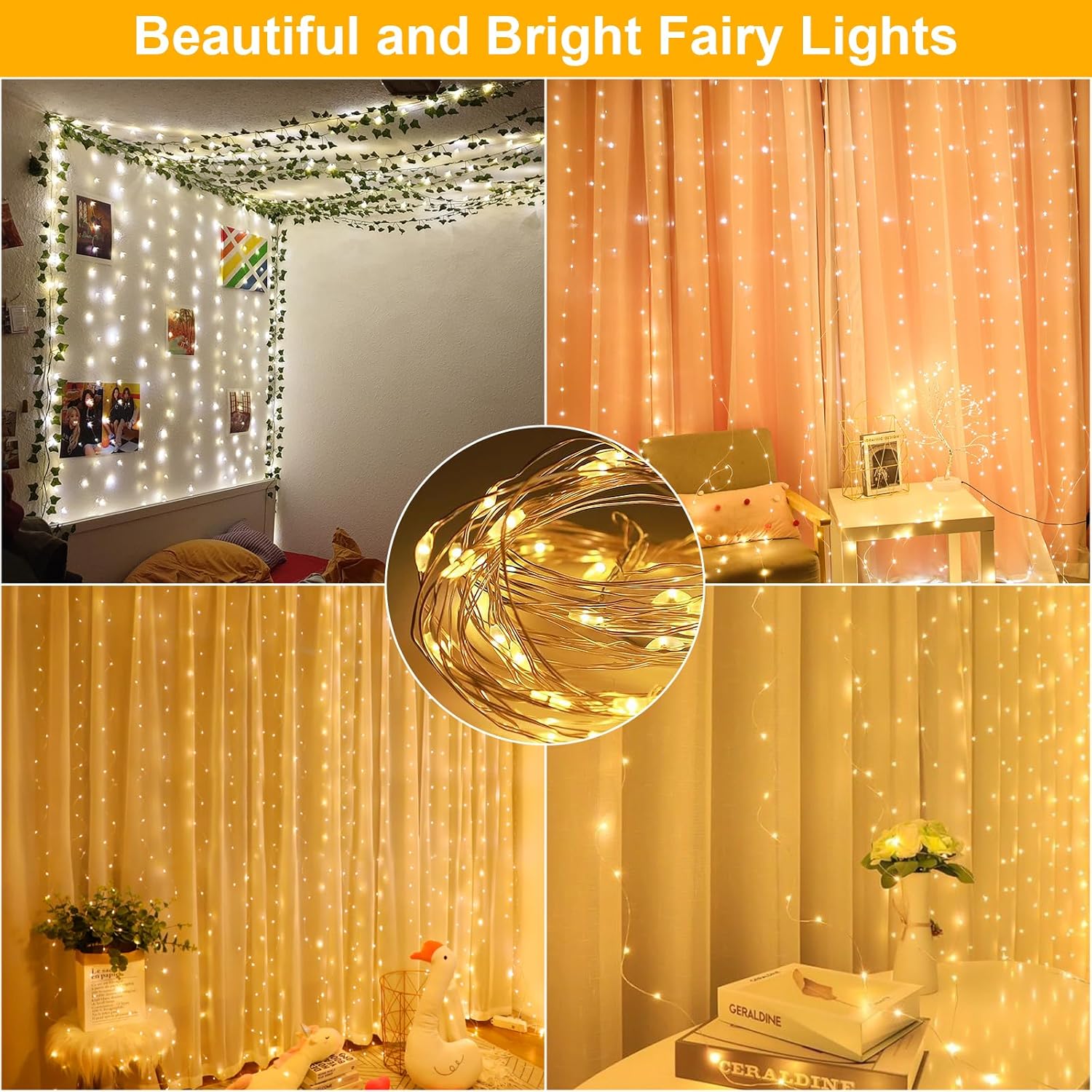 Thumbnail 5 de Lichtervorhang Warmweiß 200 LED – 2 m x 2 m USB Lichterkette für innen (Vorhang-Optik)