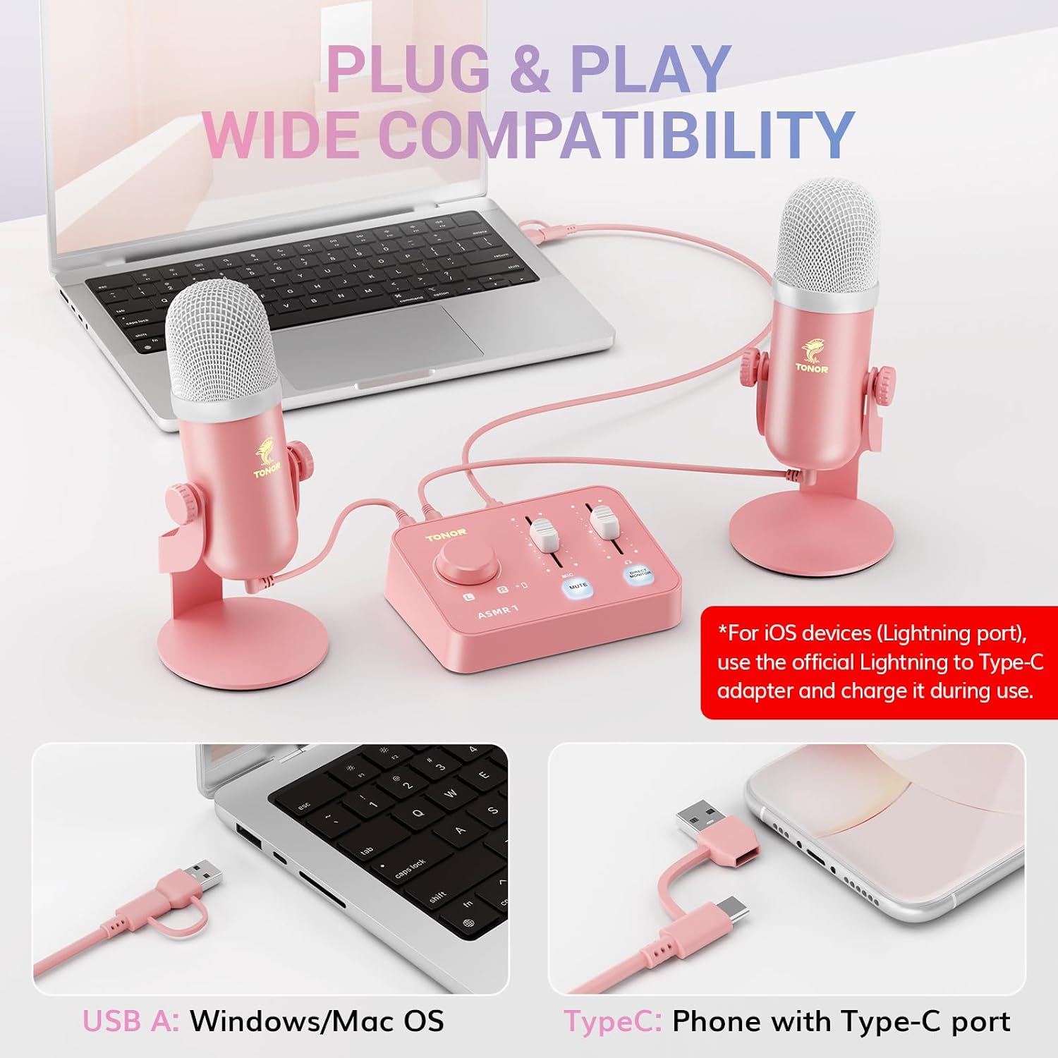 Detalle de TONOR ASMR ONE microphone kit with dual mics, stereo sound and mixer