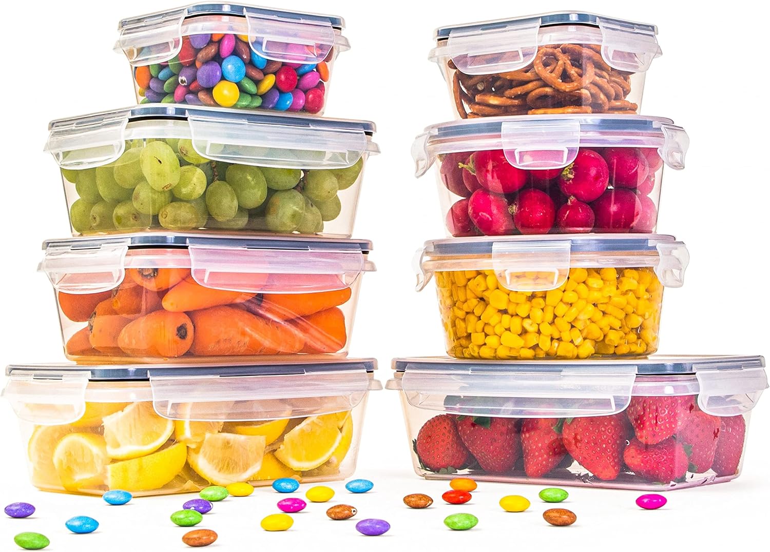 Detalle de nuovva Airtight Plastic Food Storage Containers Set (16pc) – 8 Containers with Lids
