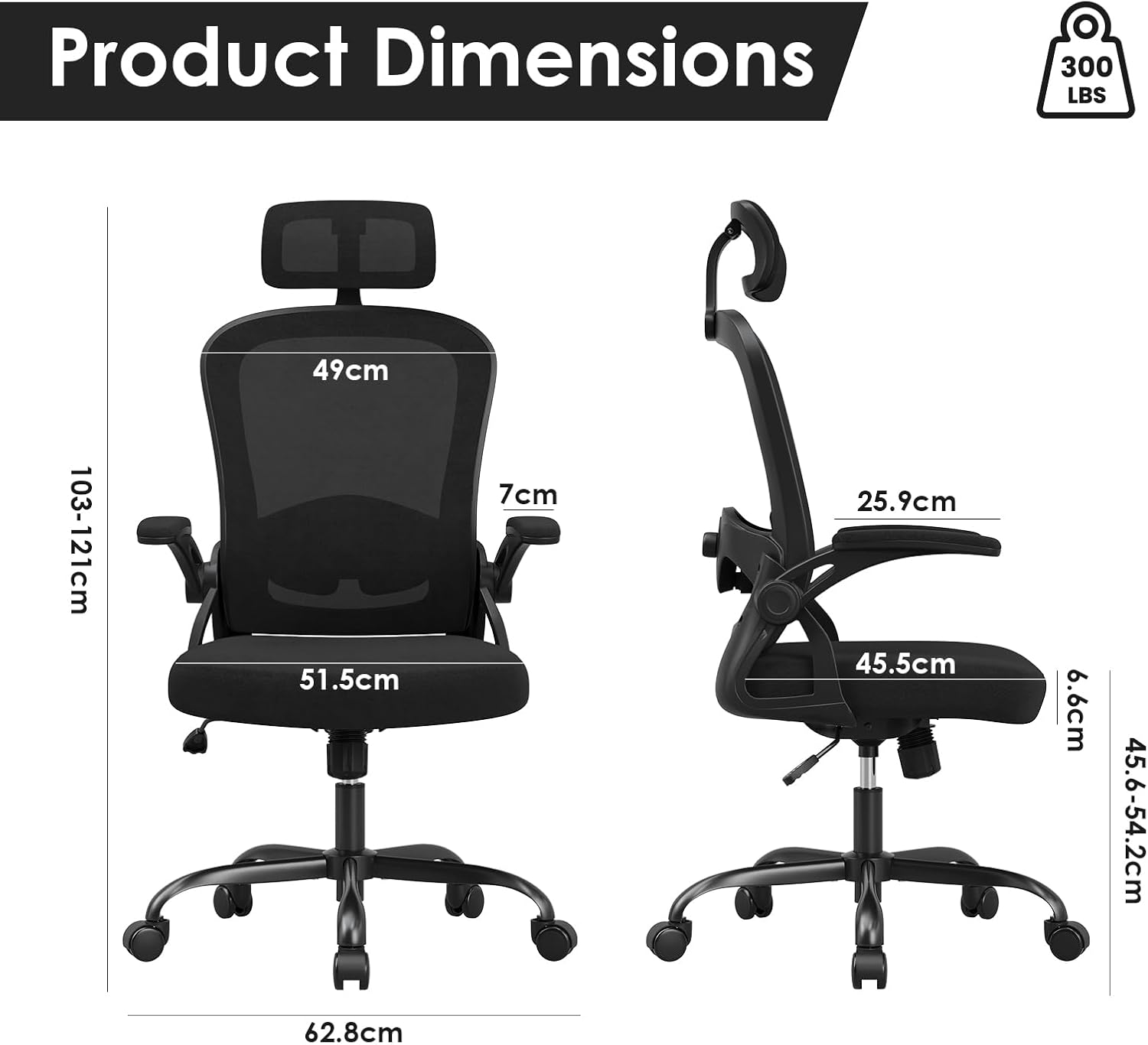 Thumbnail 1 de Farini High Back Executive Office Chair with Adjustable Support, Flip-Up Arms & Ergonomic Design – All Black