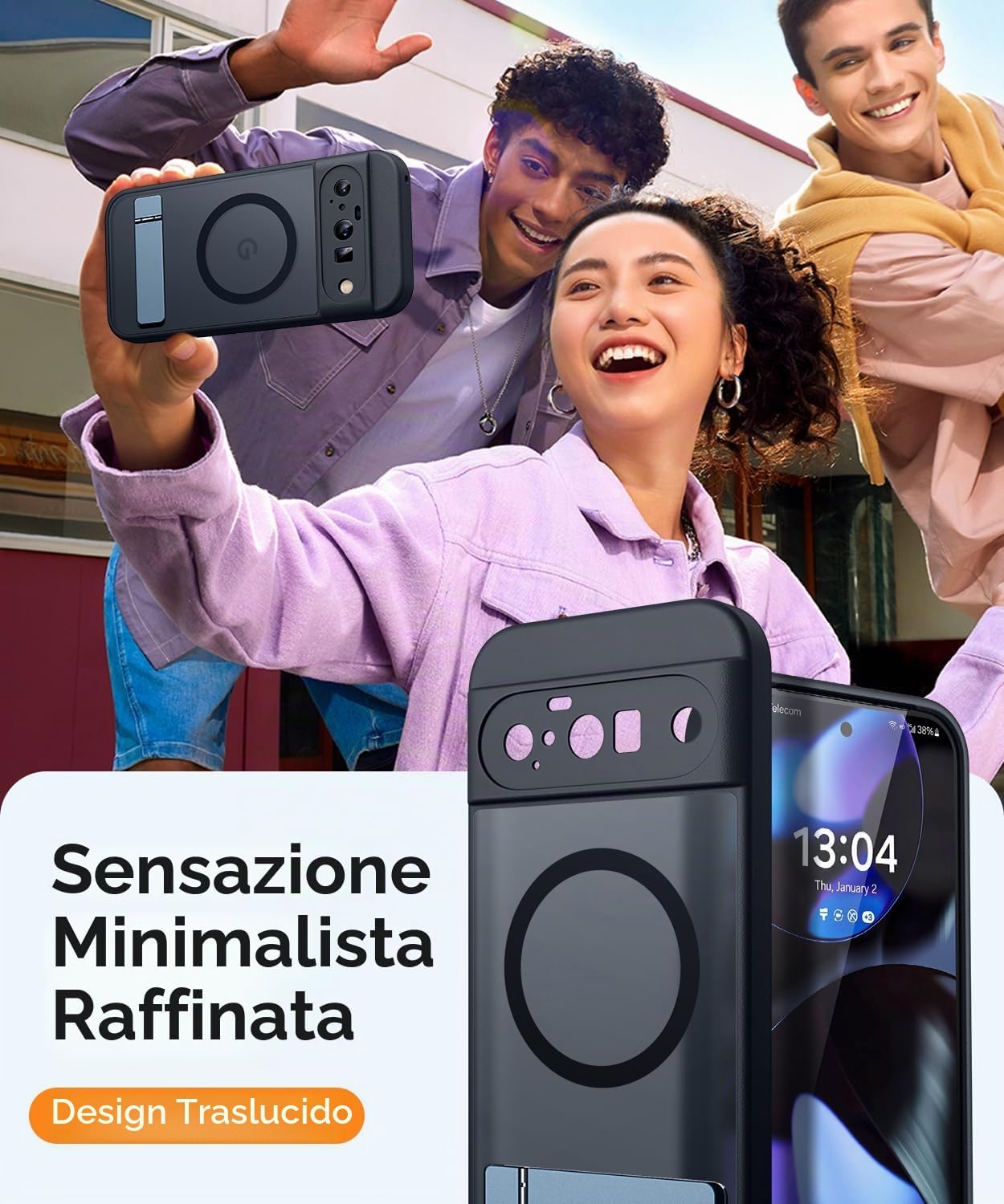 Thumbnail 4 de CANSHN Cover magnetica per Google Pixel 10 con cavalletto – protezione fotocamera a copertura totale, design opaco