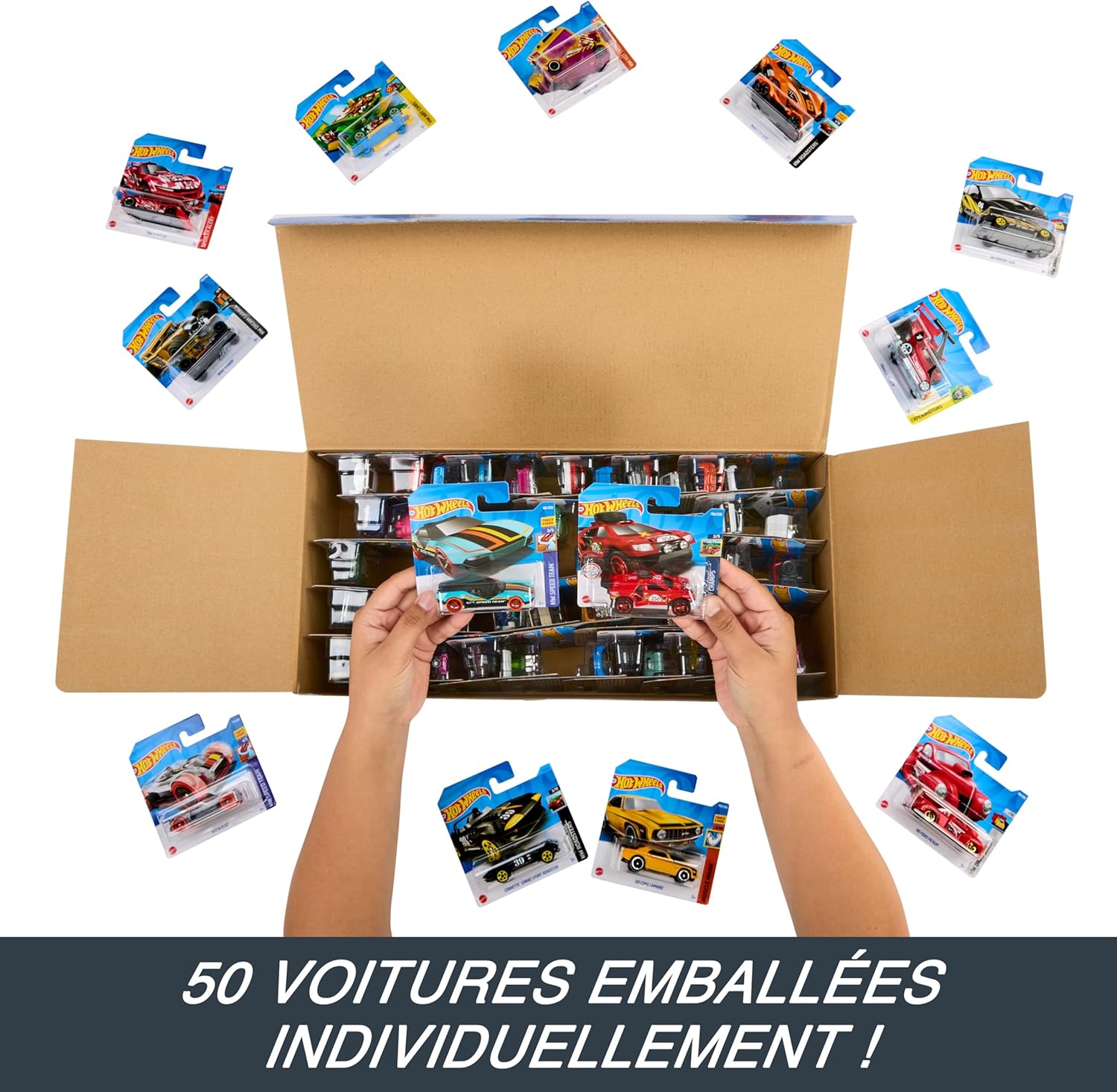 Thumbnail 2 de Hot Wheels Coffret 50 véhicules – coffret aléatoire, miniatures détaillées et boîte rangement