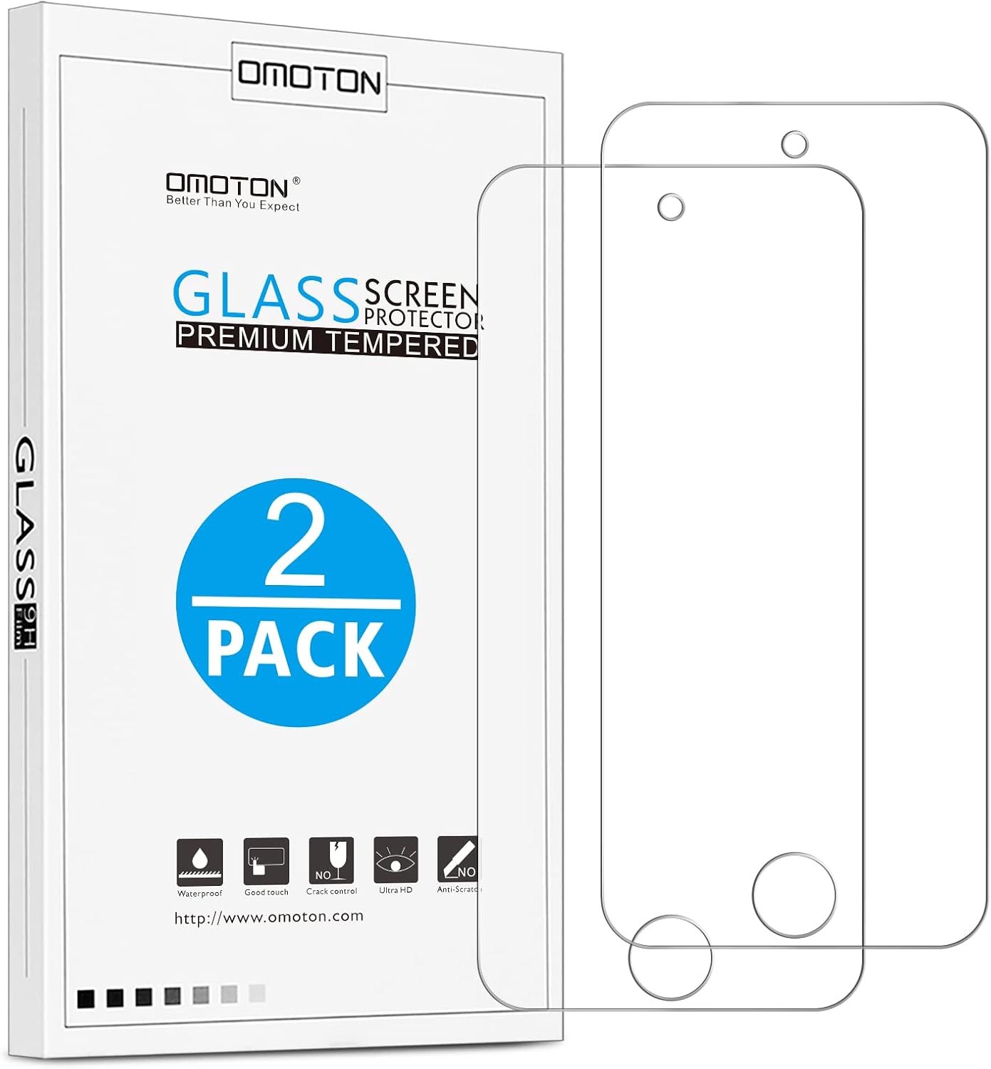 Detalle de OMOTON iphone6 Tempered Glass Screen Protector for iPod Touch, 2-Pack, 9H