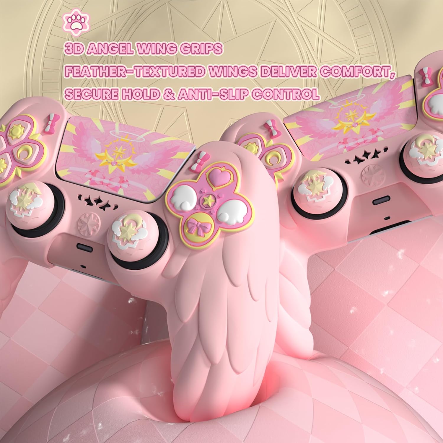 Detalle de PlayVital Magic Wings Protective Silicone Cover Skin for PS5 Controller (Pink)