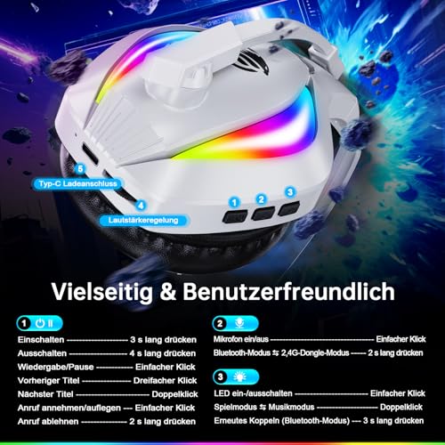 Thumbnail 7 de Fachixy Wireless Gaming Headset – Klangstarker 50-mm-Treiber, kompatibel mit PS5, PS4, PC, Mac und Switch