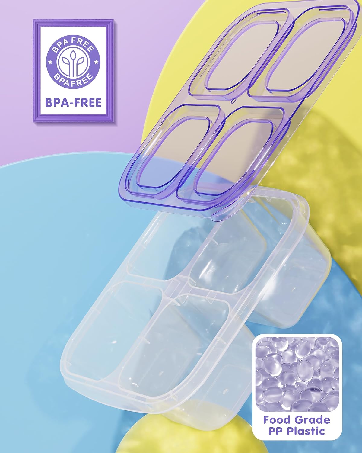 Detalle de Canfanni 5-Piece Bento Snack Containers, Clear 4-Compartment, 2-Cup Capacity