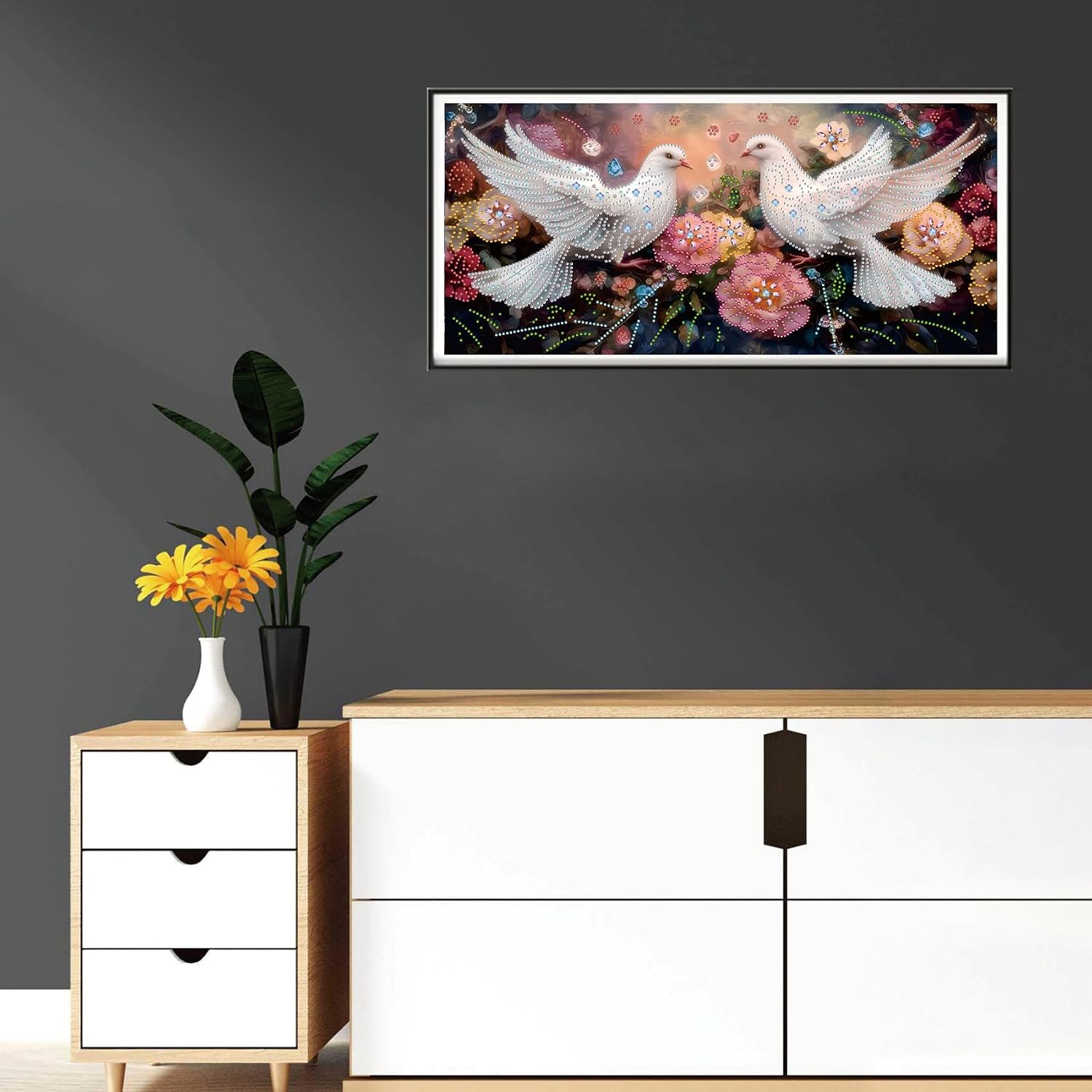 Detalle de Reofrey DIY Special Shape Large Diamond Art Kit 30x60cm – Dove and Animal Design