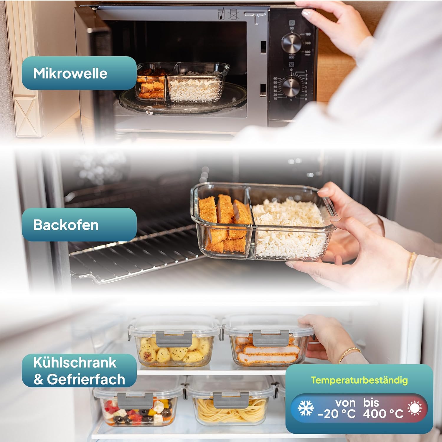 Thumbnail 4 de uandu Meal Prep Boxen Glas 2 Fächer 950 ml