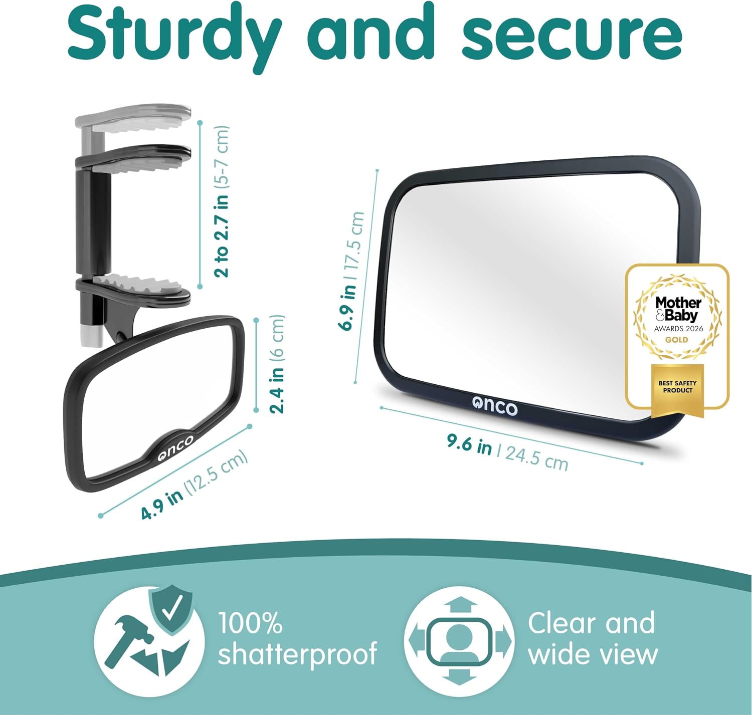 Thumbnail 3 de Onco Baby Car Mirror Bundle (Rear & Forward Facing) – 100% Shatterproof, Shakeproof Clip-On Mirrors