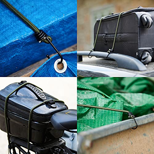 Detalle de Pluvios Robusto 10 Pacco Corde Elastiche Bungee Resistenti per Campeggio e Lavori Fai da Te – 12"/18"/30"/40" 2 Anni di Garanzia
