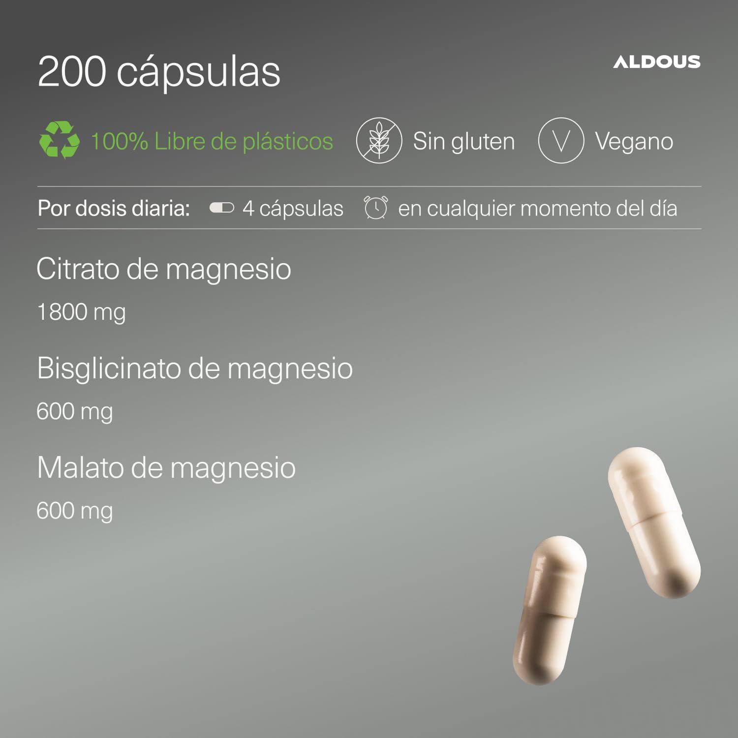 Detalle de Magnesio Complex 3000 mg - Aldous Bio | 200 cápsulas para energía y bienestar