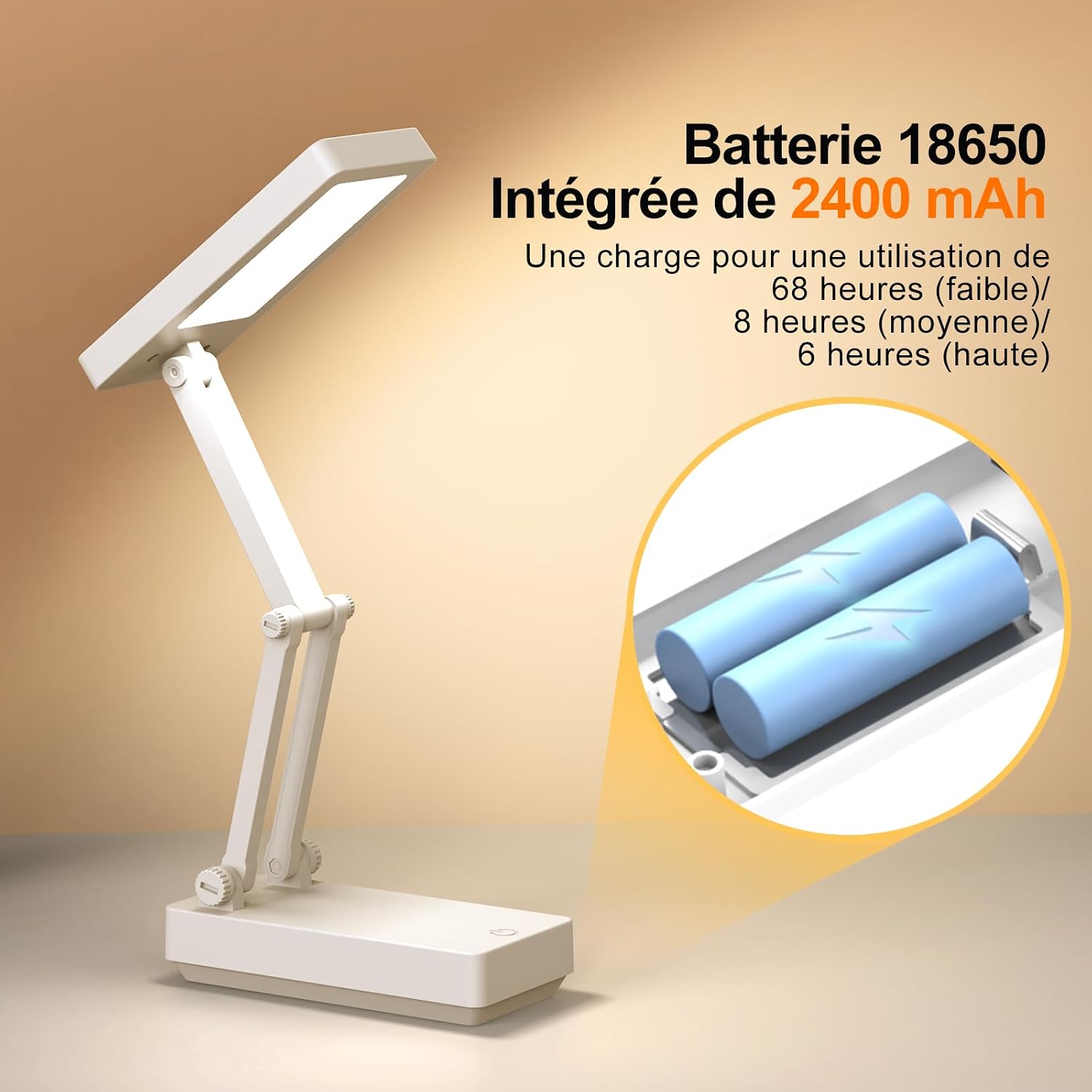 Detalle de Suright Lampe de Bureau Sans Fil LED – Portable, pliable et réglable, 3 niveaux de luminosité et 3 températures
