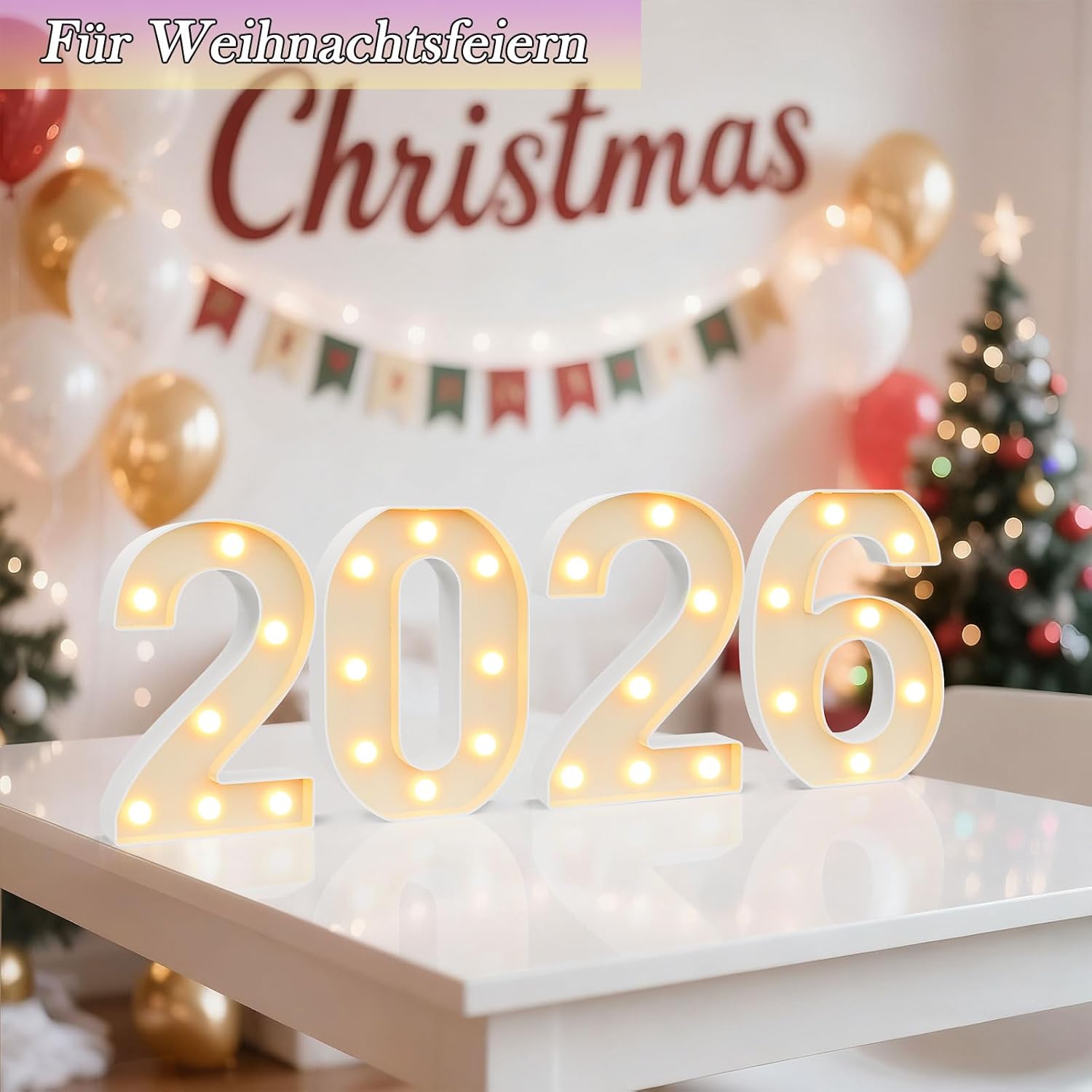 Detalle de LED Zahlenlampe 2026 – beleuchtete Ziffern mit Warmweiß/Kaltweiß, batteriebetrieben