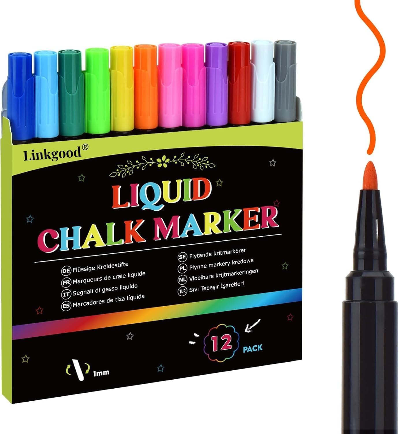 Thumbnail 6 de 24 Kreidestifte für Tafel – Abwaschbar, 12 Farben, feine 1 mm Spitze