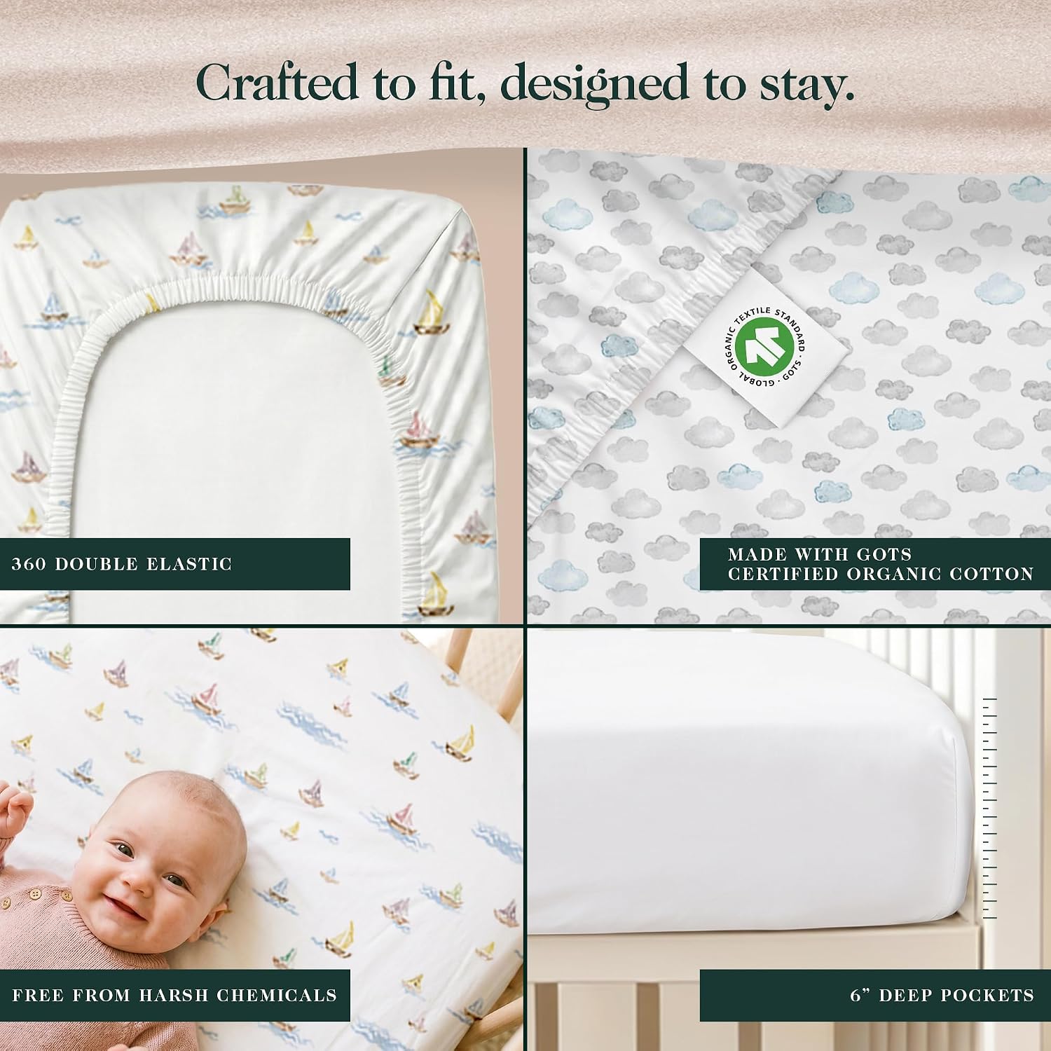 Detalle 2 de THE LINEN COMPANY NEW YORK CFS3 Organic Cotton Crib Sheets, 3-Pack, Watercolour Print