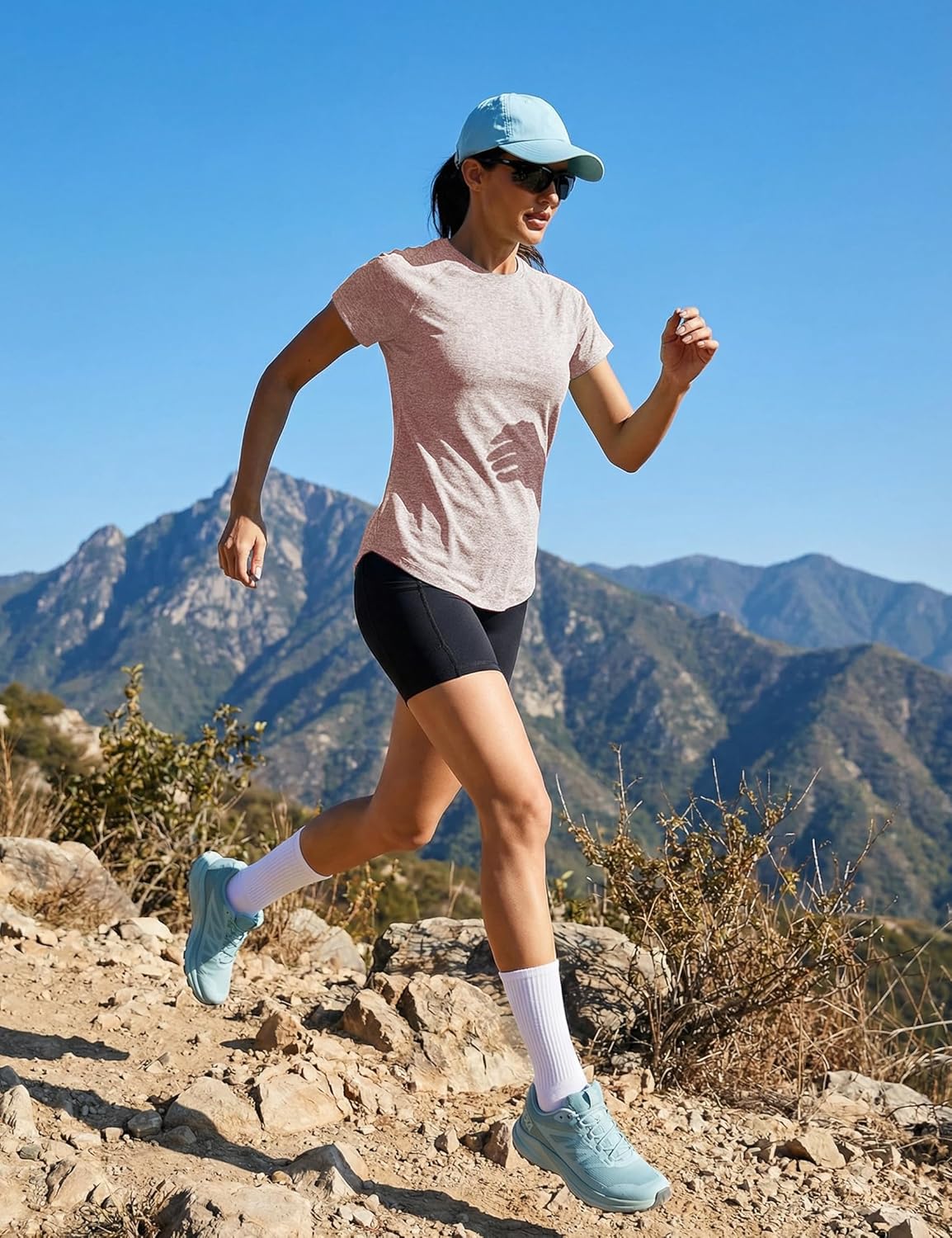 Detalle de Wayleb T Shirt Sport Femme à Manches Courtes, Col Rond, Maille Respirante et Séchage Rapide