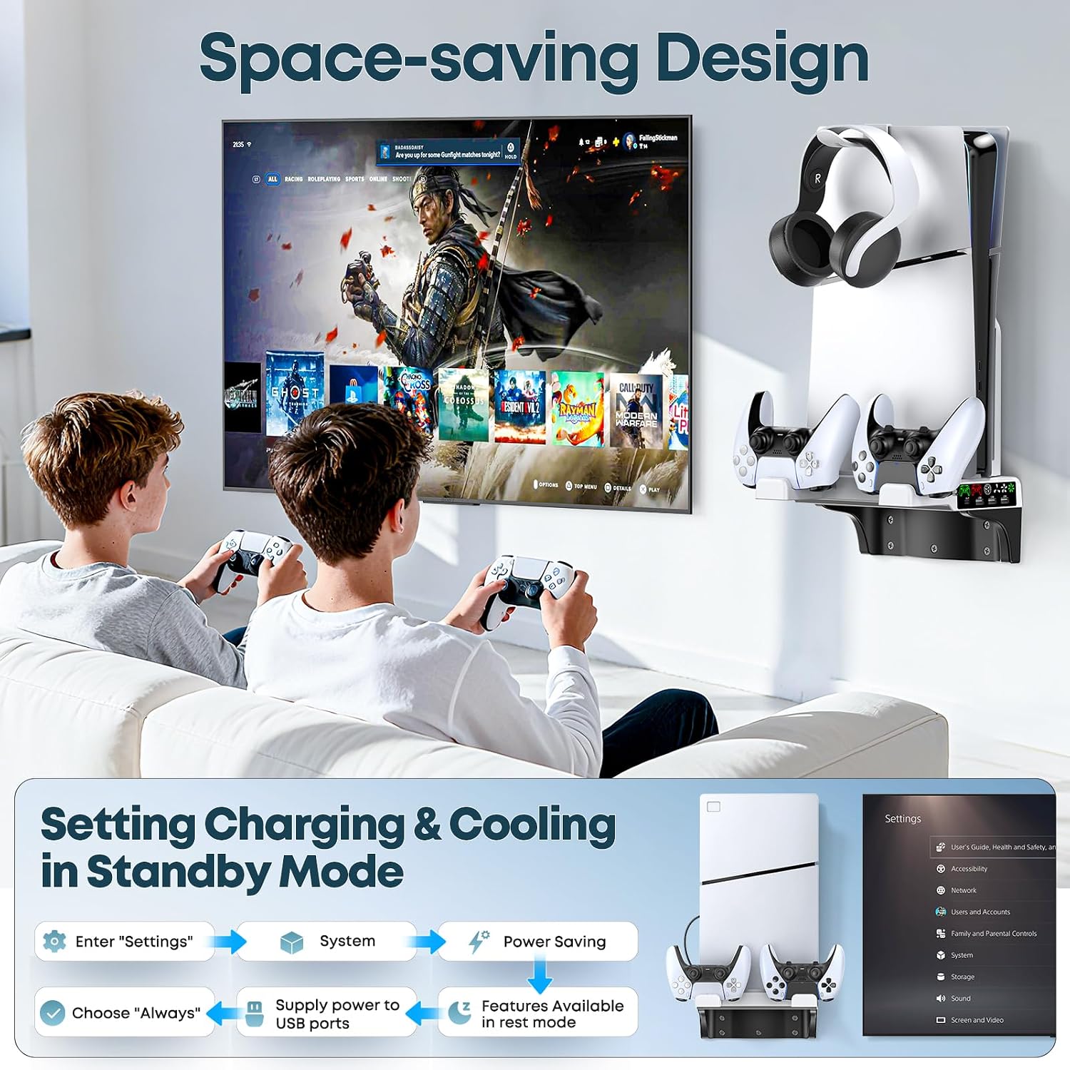 Thumbnail 5 de Tokluck VG-P5326 PS5 Wall Mount with Dual Charging and Adjustable Fans