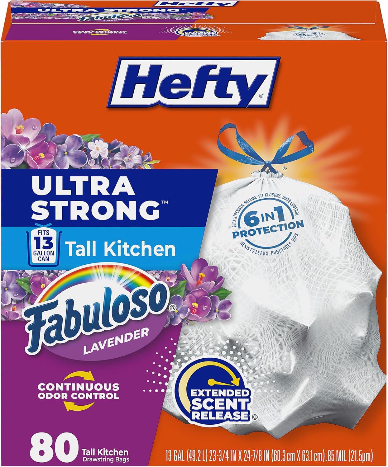 Detalle de Hefty Ultra Strong 13 Gal Kitchen Trash Bags, Fabuloso Lavender, 80ct