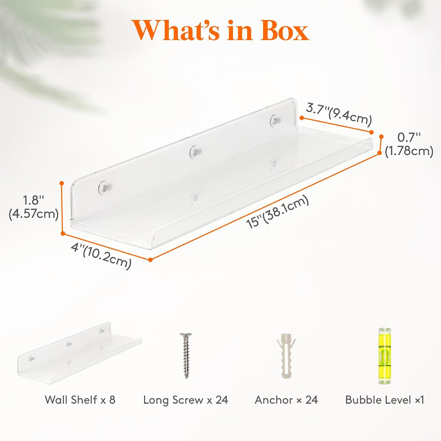 Detalle de Lifewit 23119 Acrylic Floating Shelves, 8-Pack, Clear Wall Display