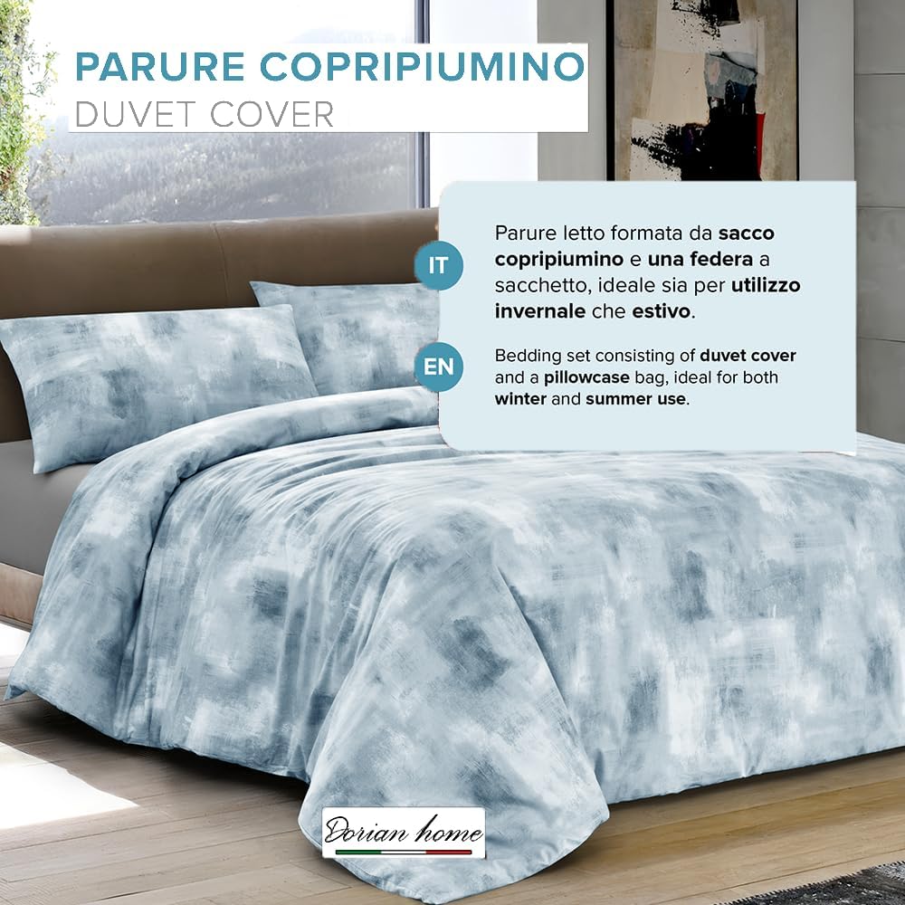 Thumbnail 1 de Dorian Home – Parure de lit 1 place et demie 200 x 210 cm, coton doux, Nebula Bleu, fabrication italienne
