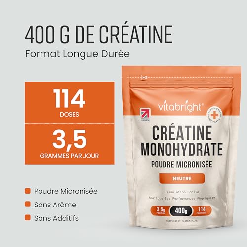 Thumbnail 8 de Vitabright Créatine Monohydrate en Poudre Micronisée – Sachet 400 g (114 portions)